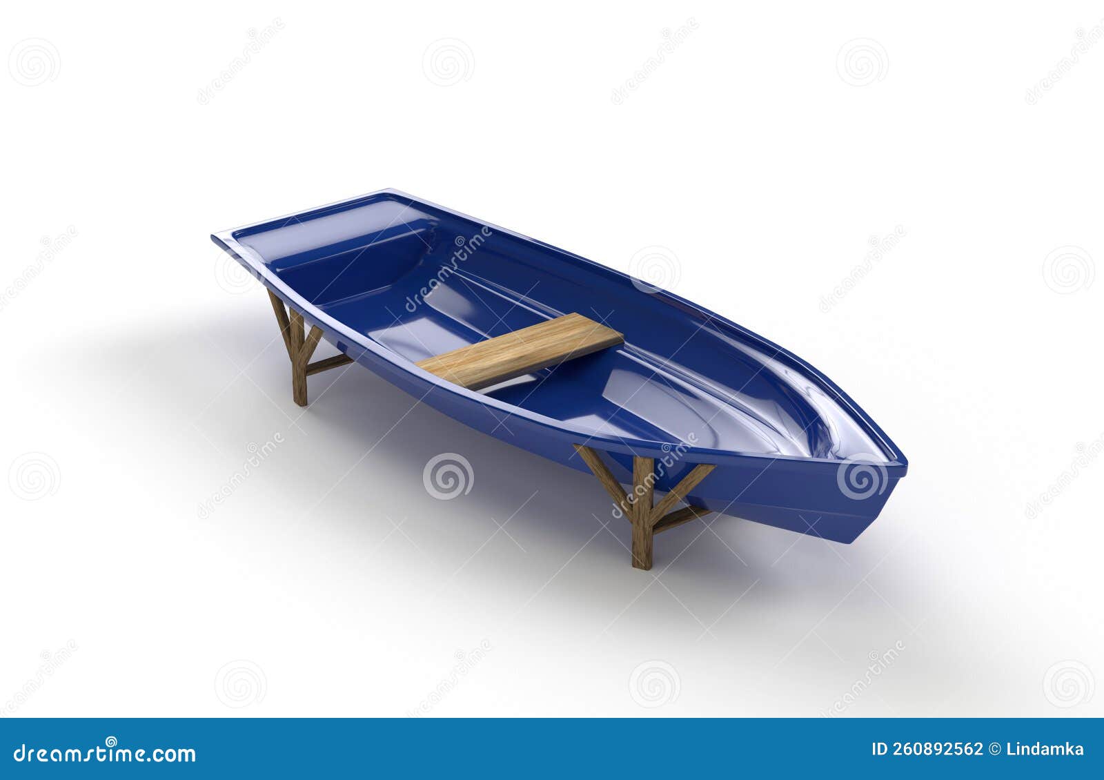 A Blue Plastic Fishing Boat with a Bench that Stands on Supports