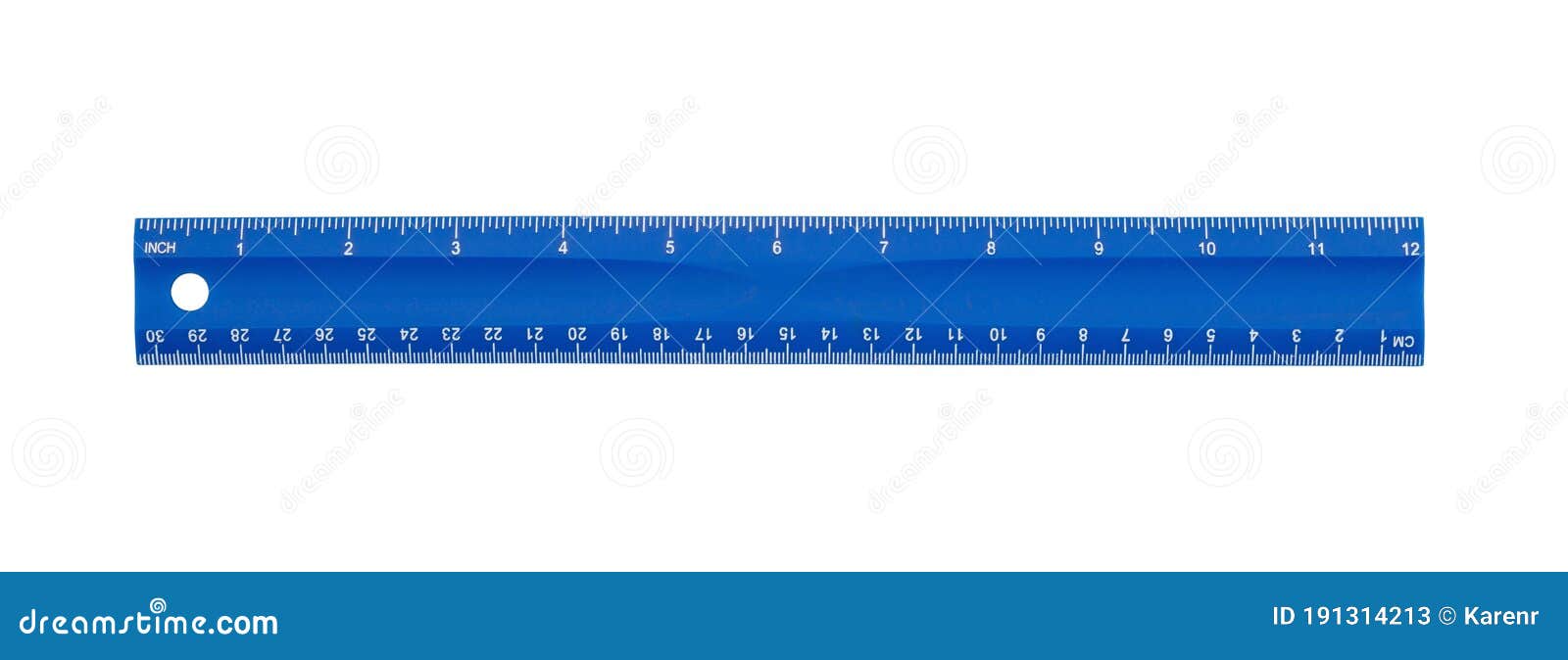30 centimeters and 12 inches blue rulers isolated on white