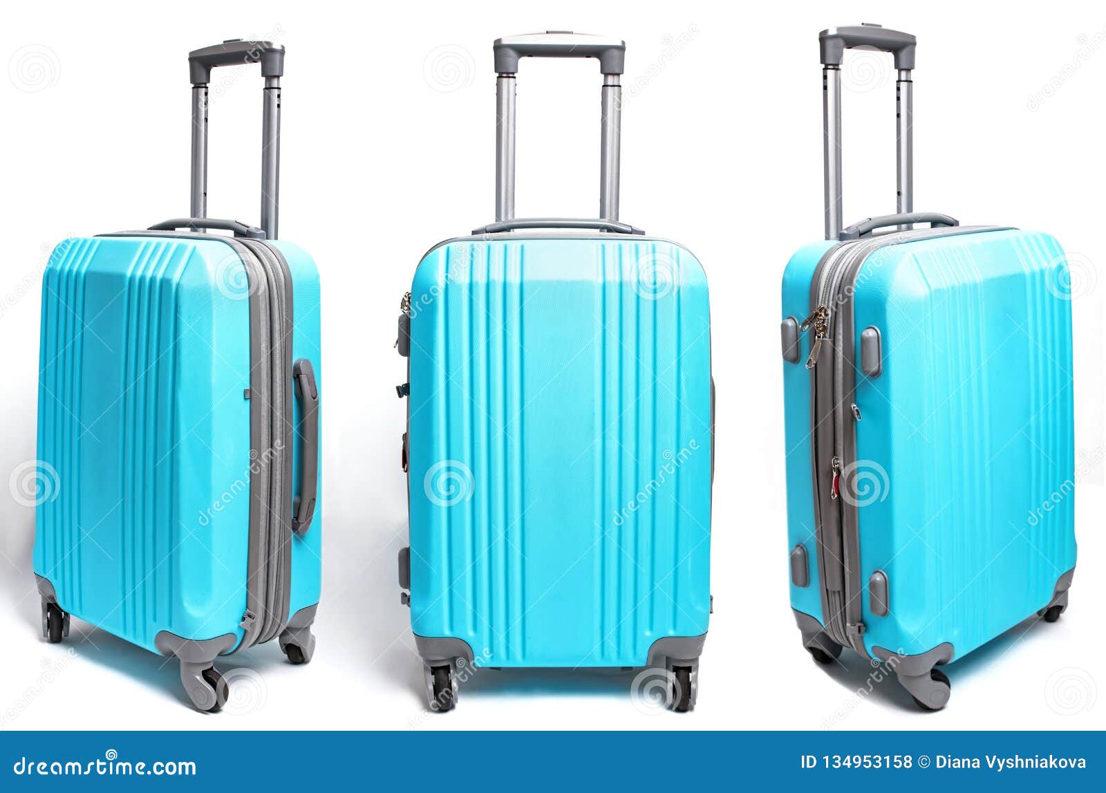 Blue Plastic Luggage Handbag in Three Angles Stock Photo Image of