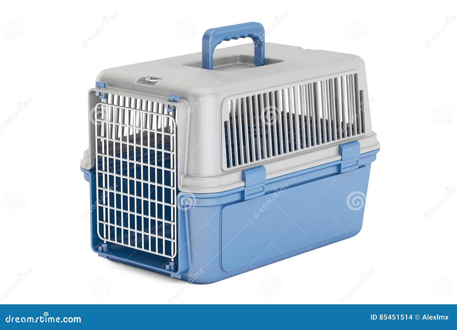 Blue Plastic Pet Carrier, 3D Rendering Stock Illustration