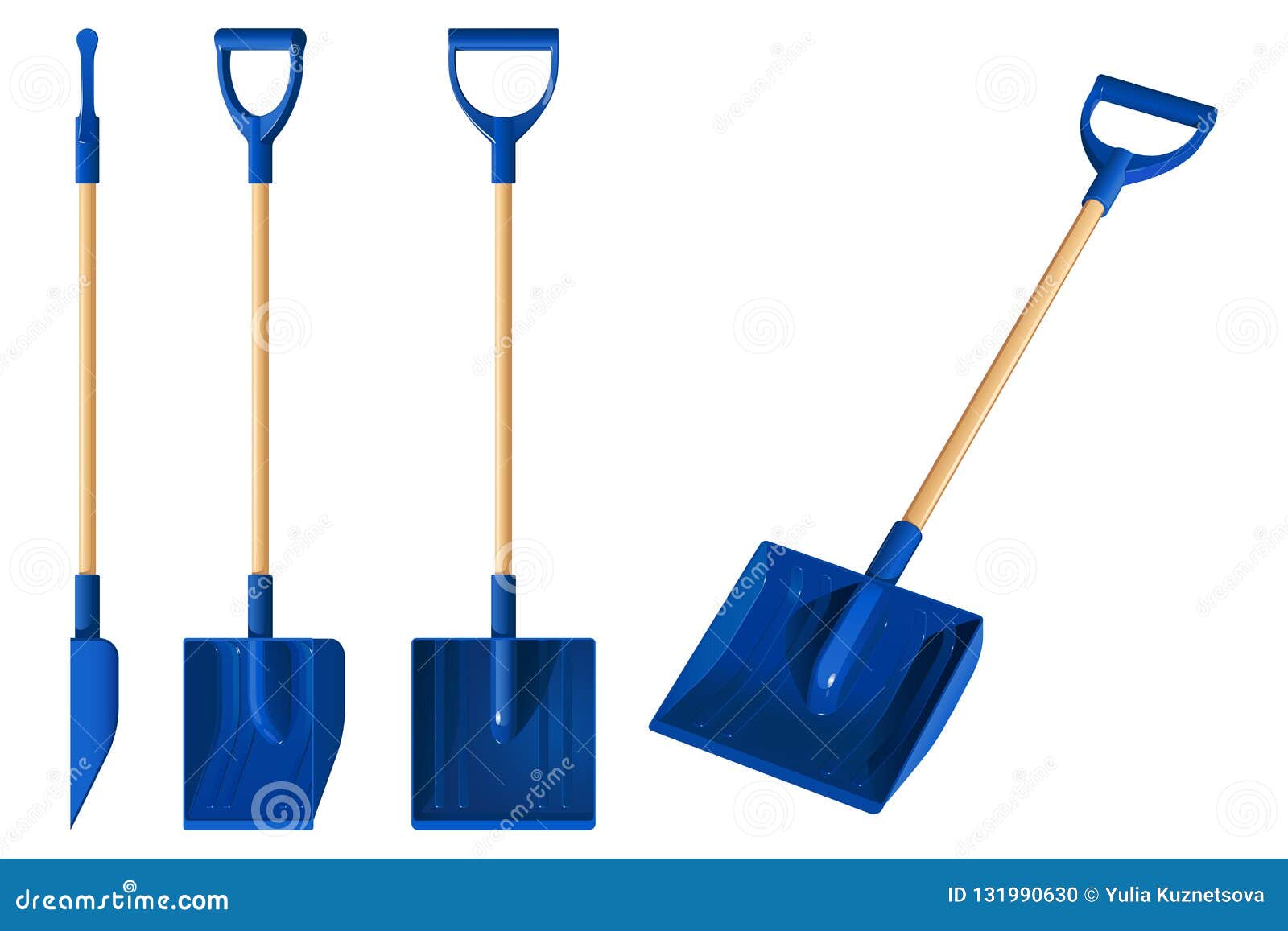 Download Blue Plastic Snow Shovel With Wooden Handle, Vector ...