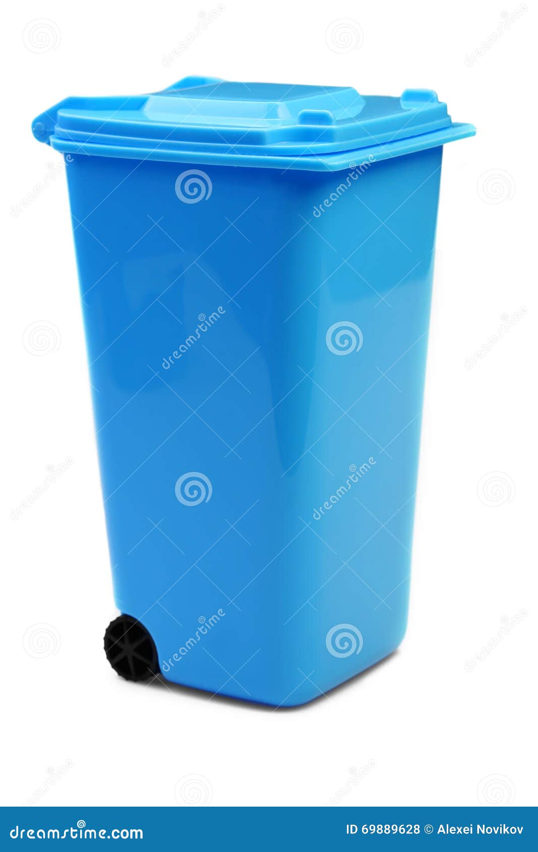 Blue Plastic Waste Container or Wheelie Bin, Isolated on White Stock