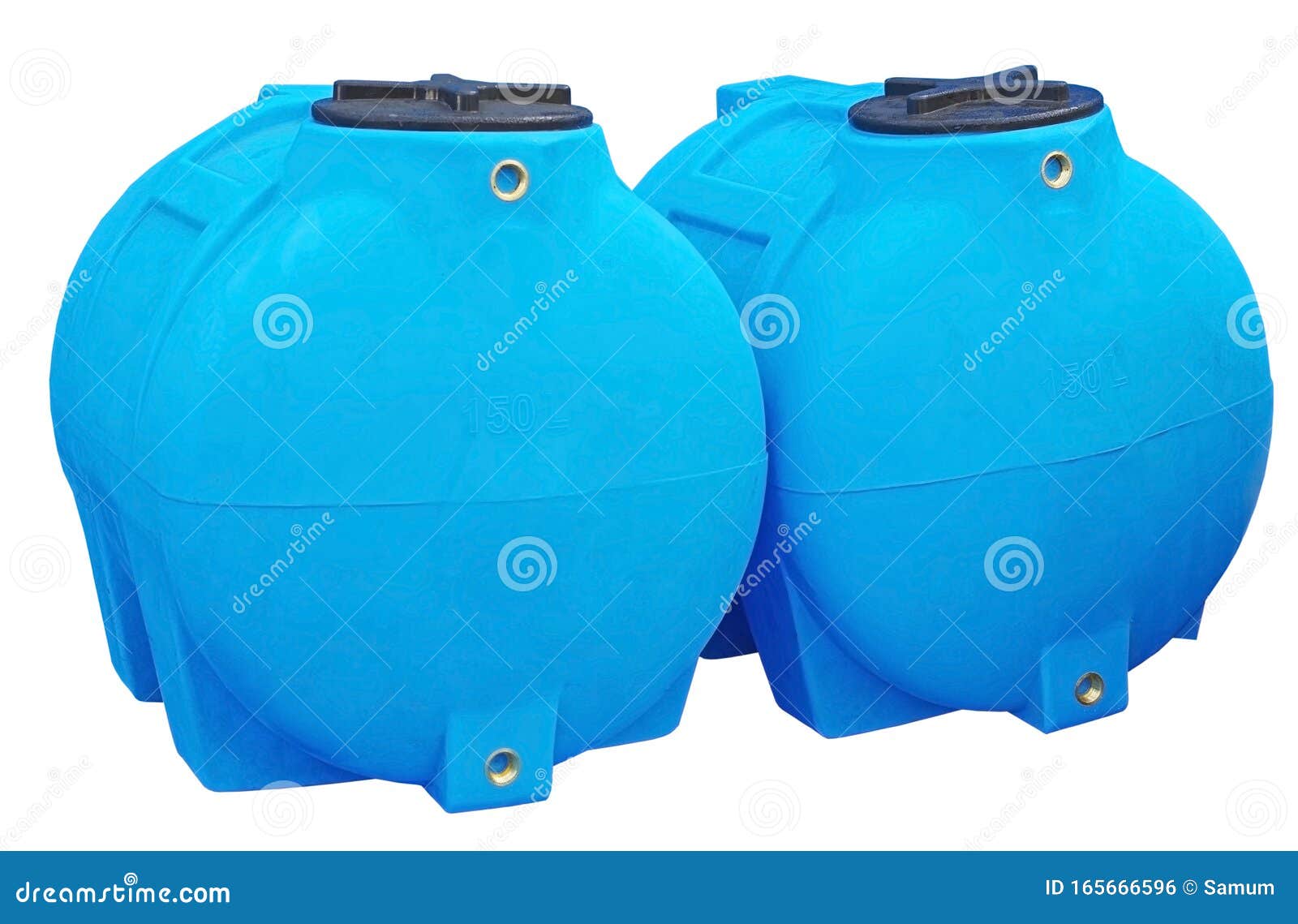 Blue Plastic Water and Liquids Barrel Storage Containers Stock Photo