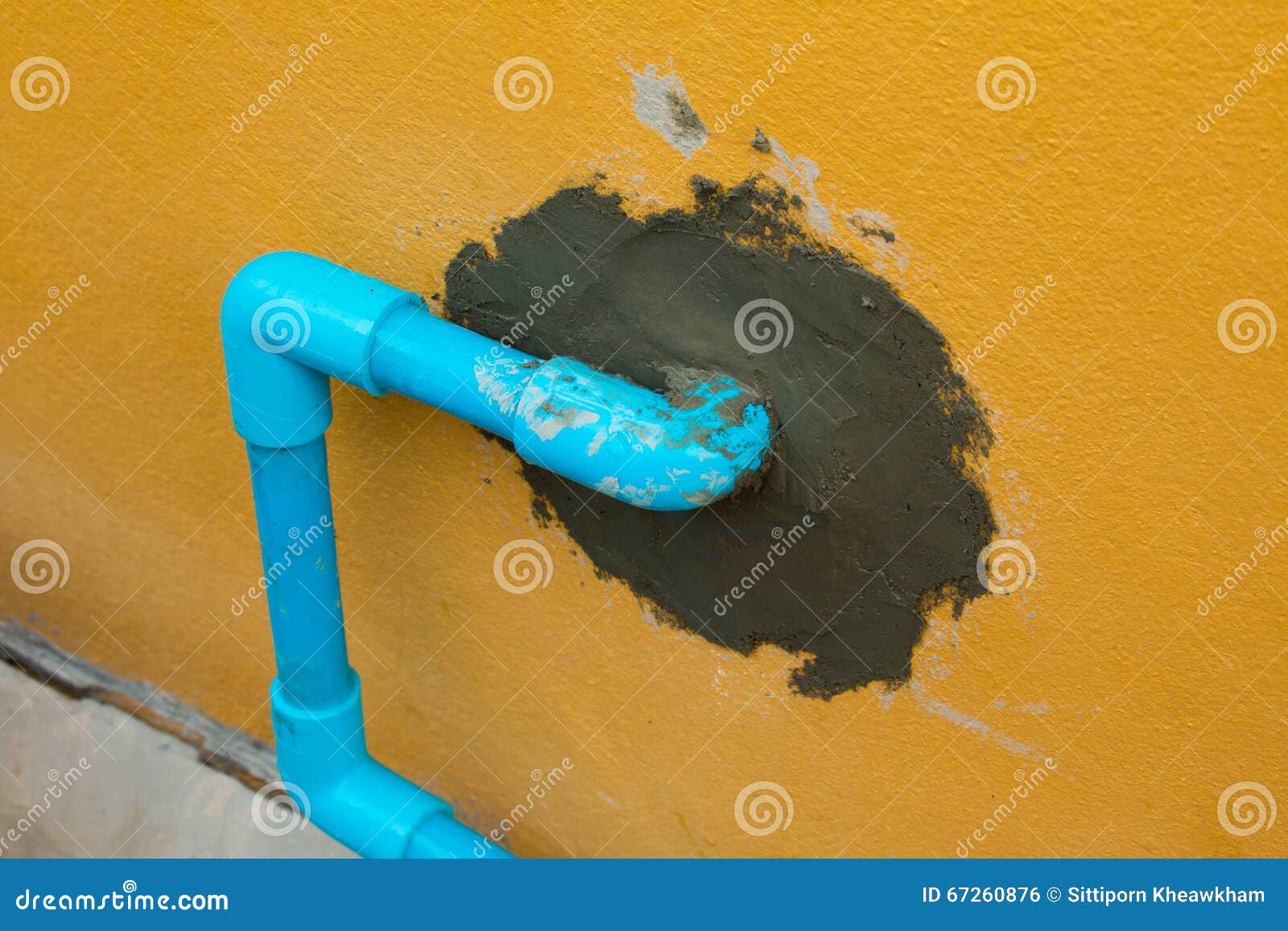 Blue Plastic Water Pipe on the Rough Cement Wall Stock Photo Image of