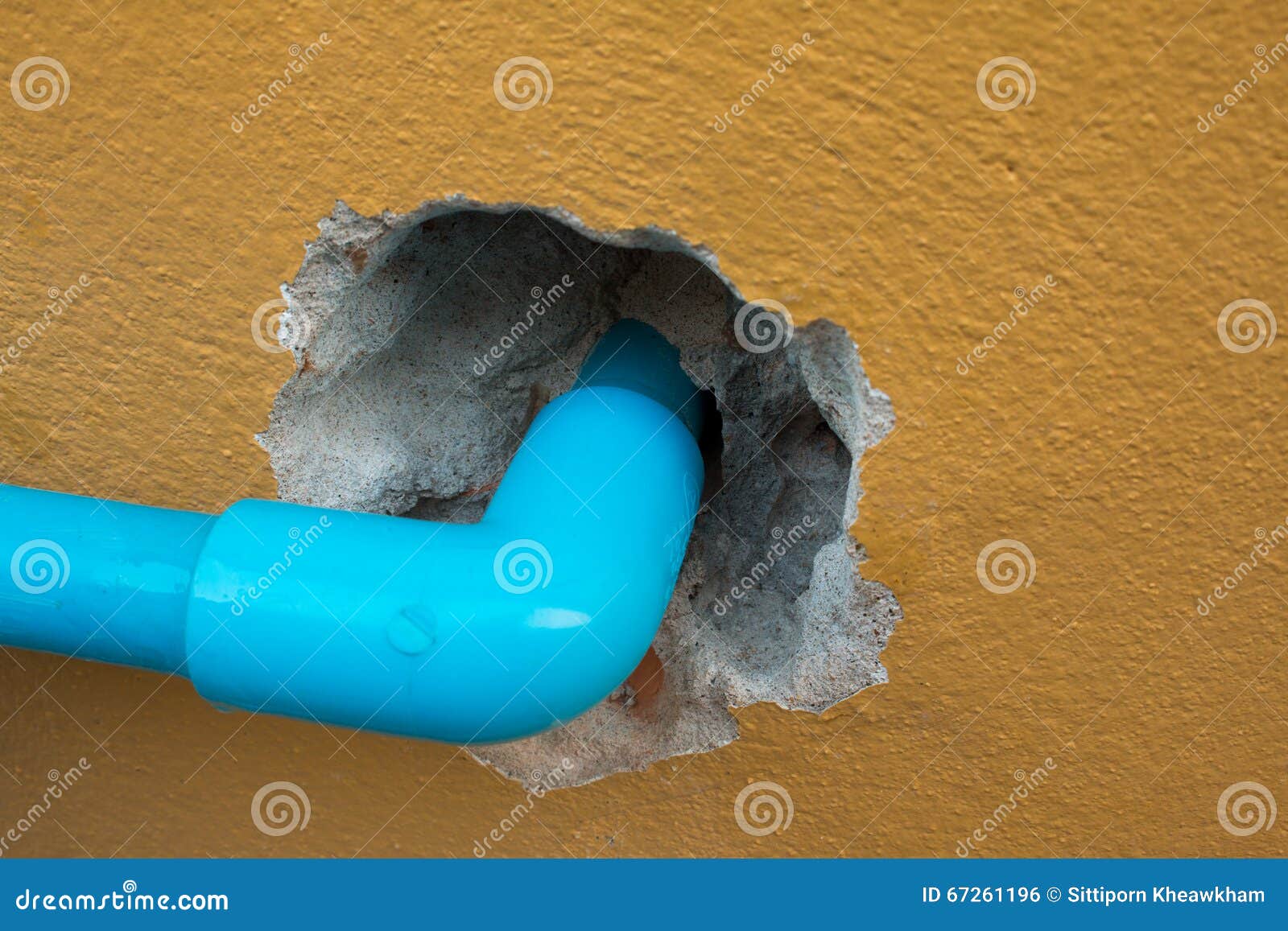 Blue Plastic Water Pipe on the Rough Cement Wall Stock Photo Image of