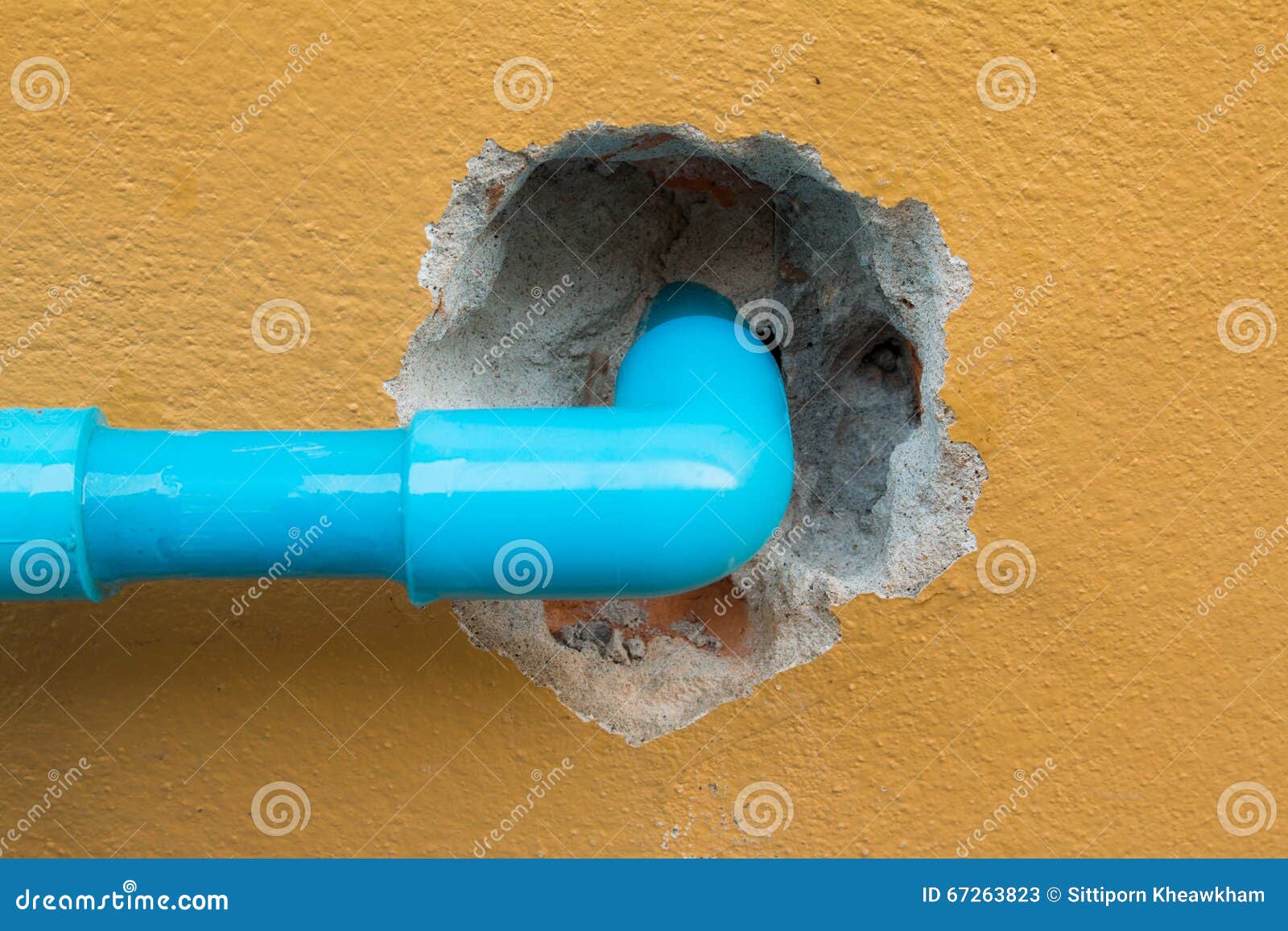 Blue Plastic Water Pipe on the Rough Cement Wall Stock Image Image of