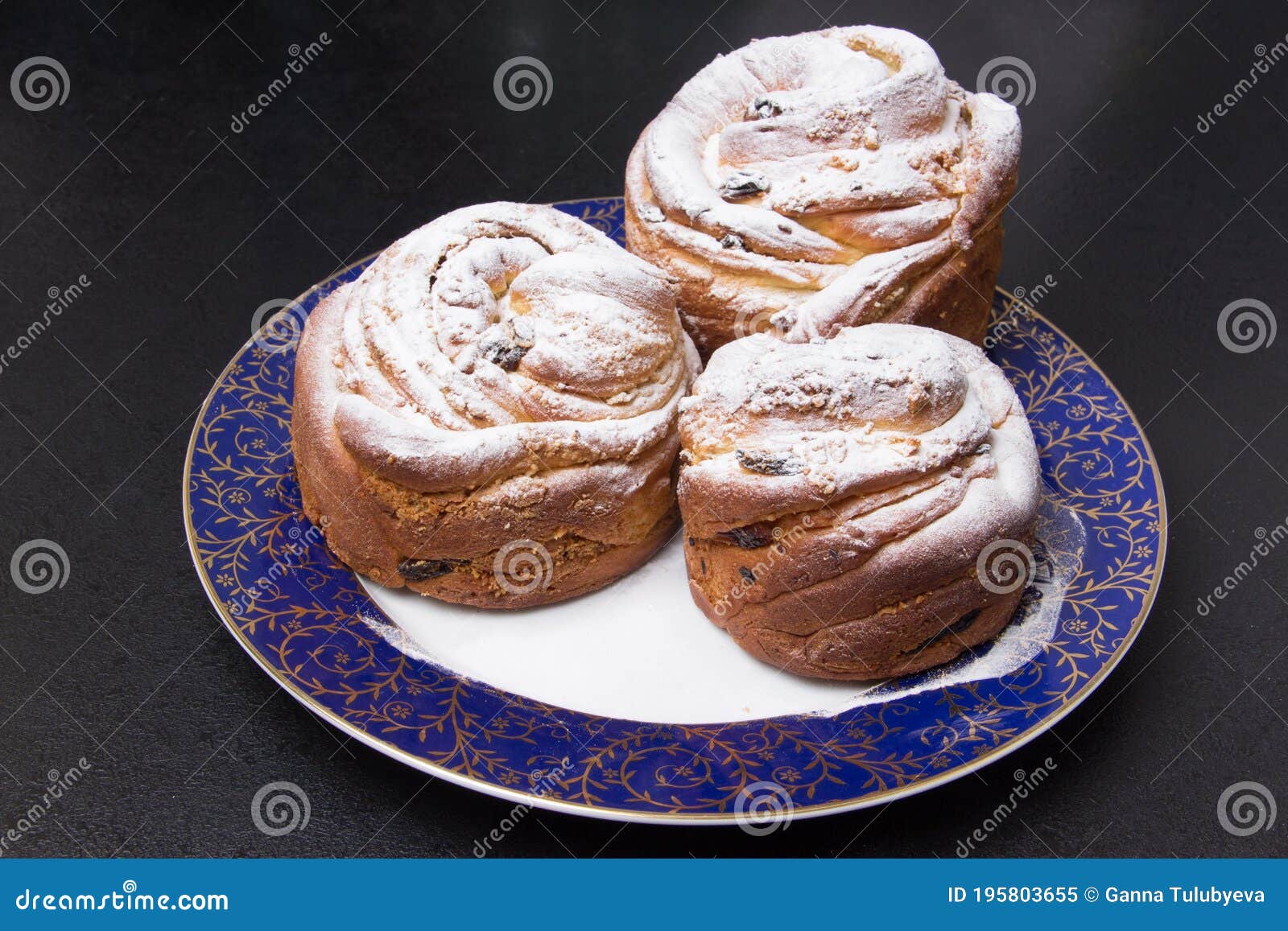 Blue Plate with Homemade Bakery on Black Table Stock Image Image of