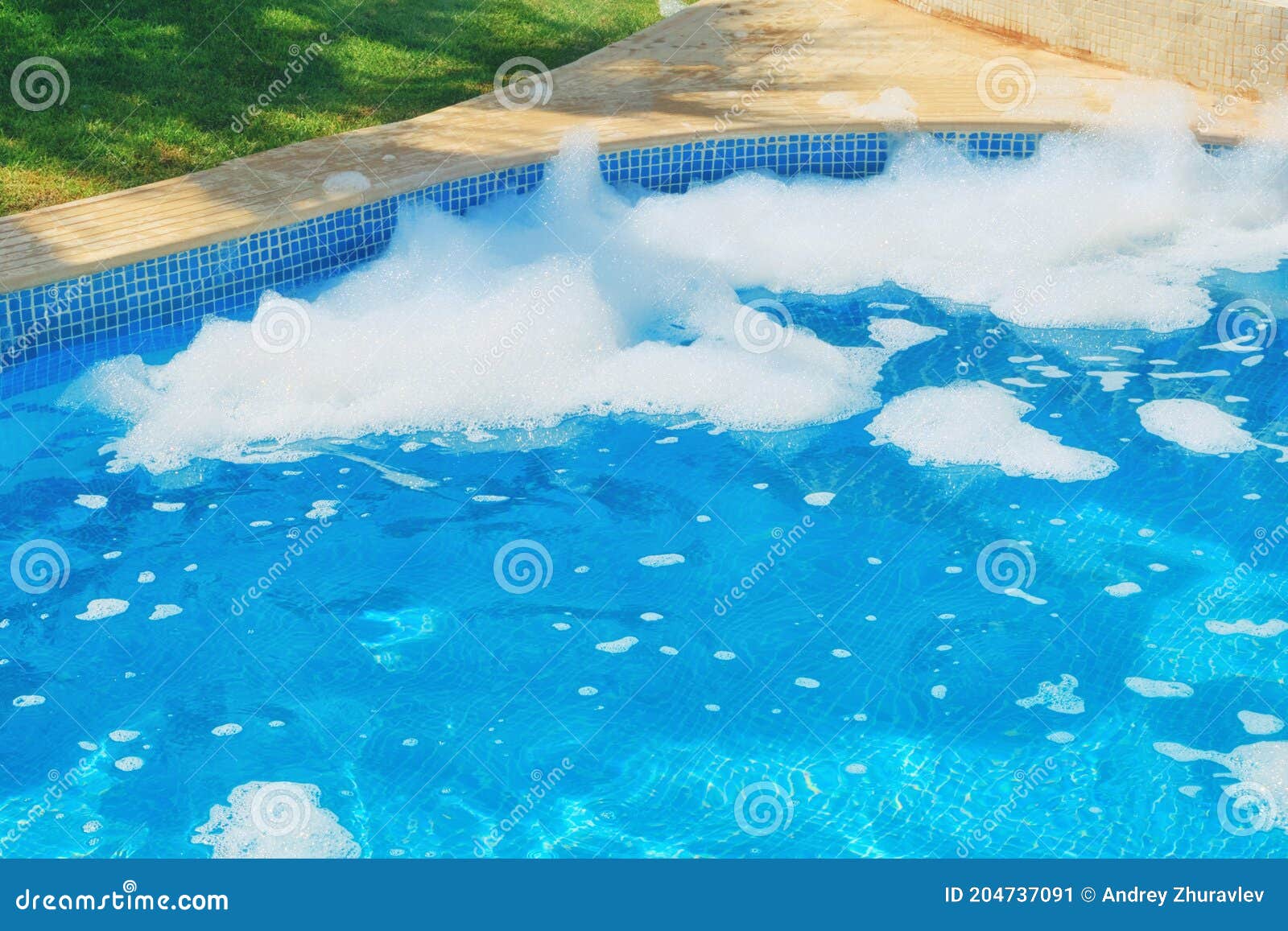 Blue Pool Water and Foam Left Over from the Party Stock Image Image
