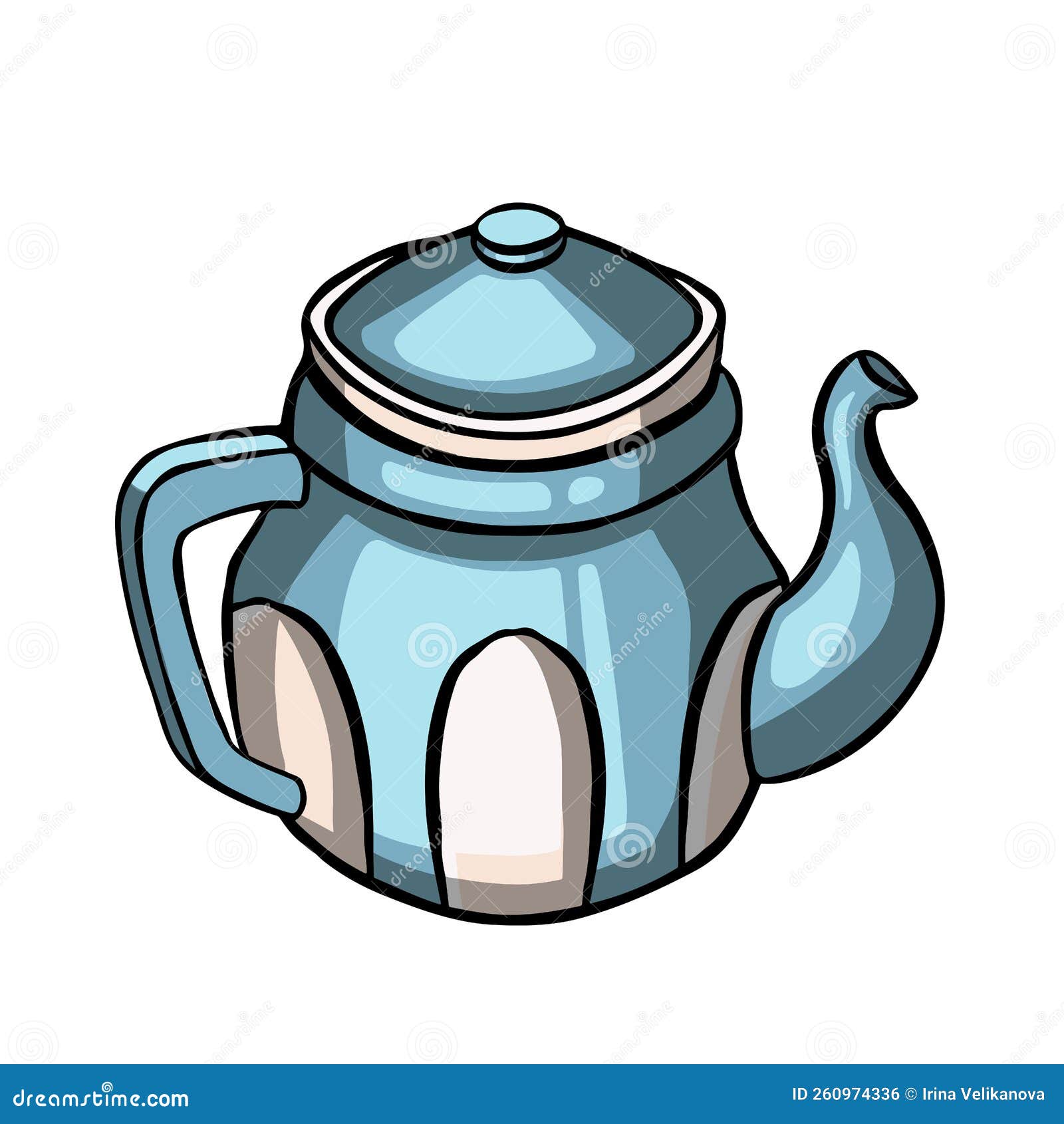 Blue Porcelain Teapot Color Vector Illustration Stock Vector