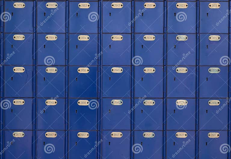 Blue post office boxes 1 stock image. Image of message 1633779