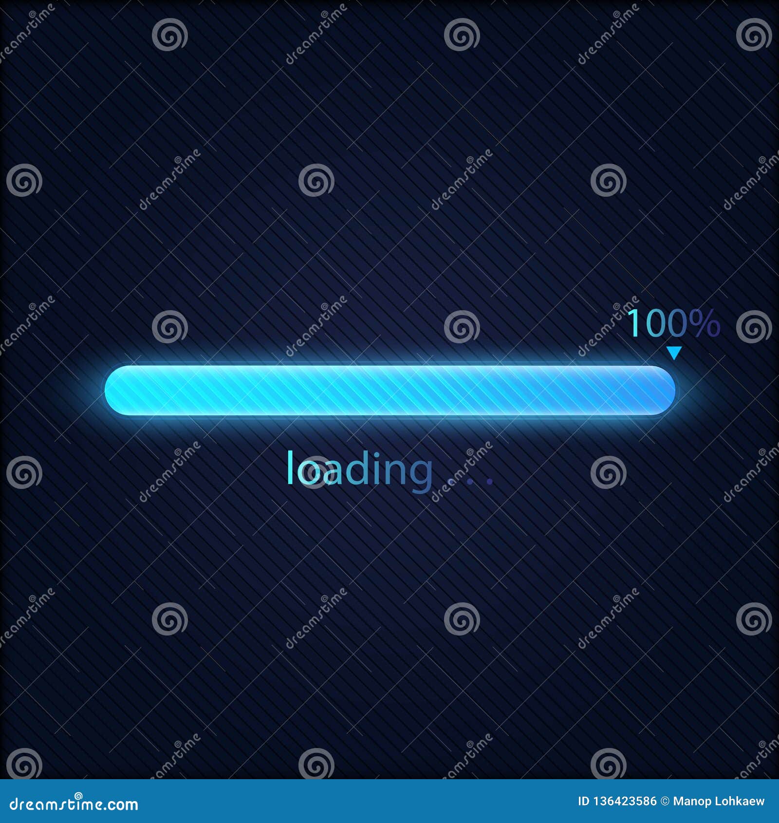 blue progress loading bar 100%, technology concept