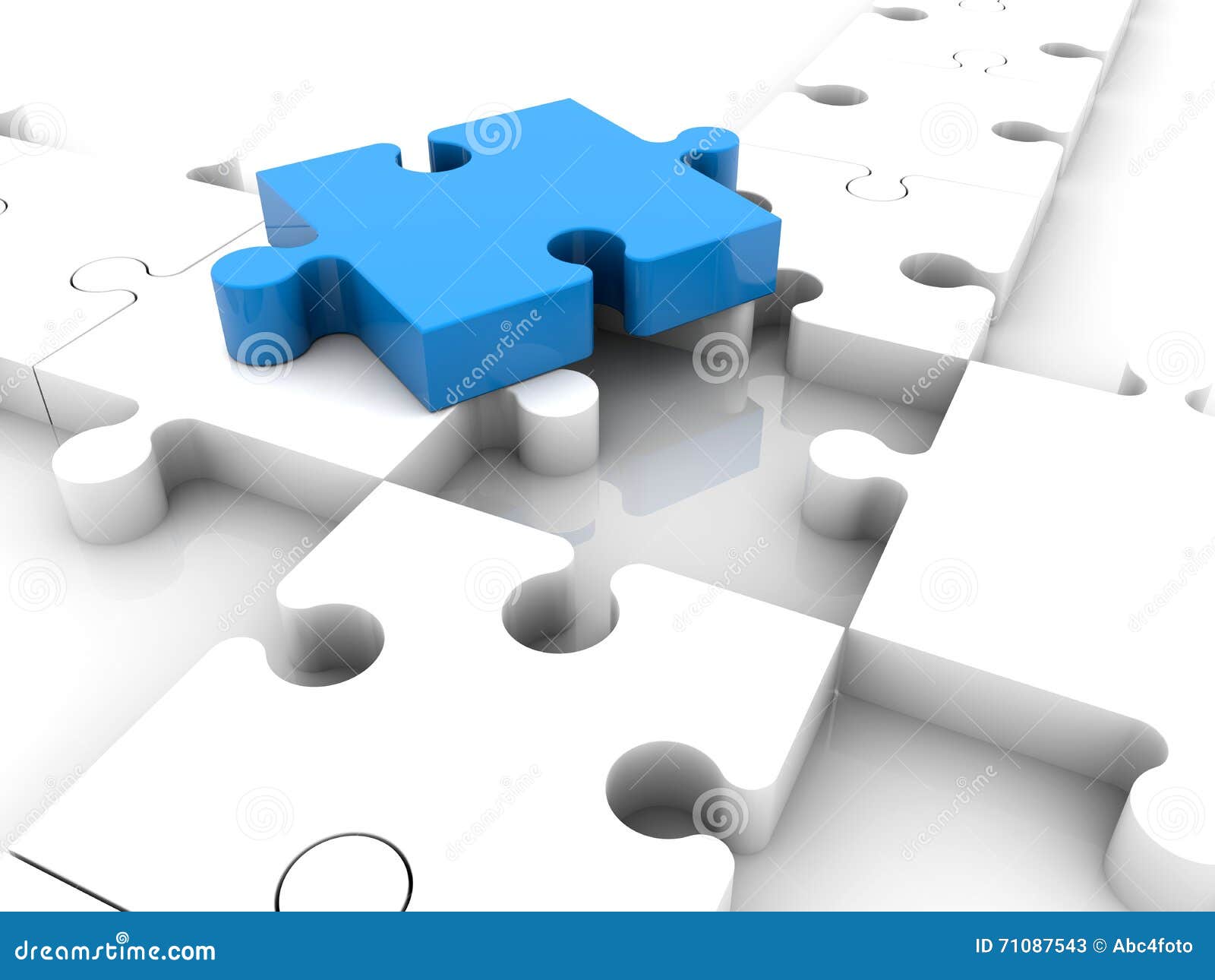 blue-puzzle-piece-on-white-puzzle-pieces-near-hole-stock-illustration