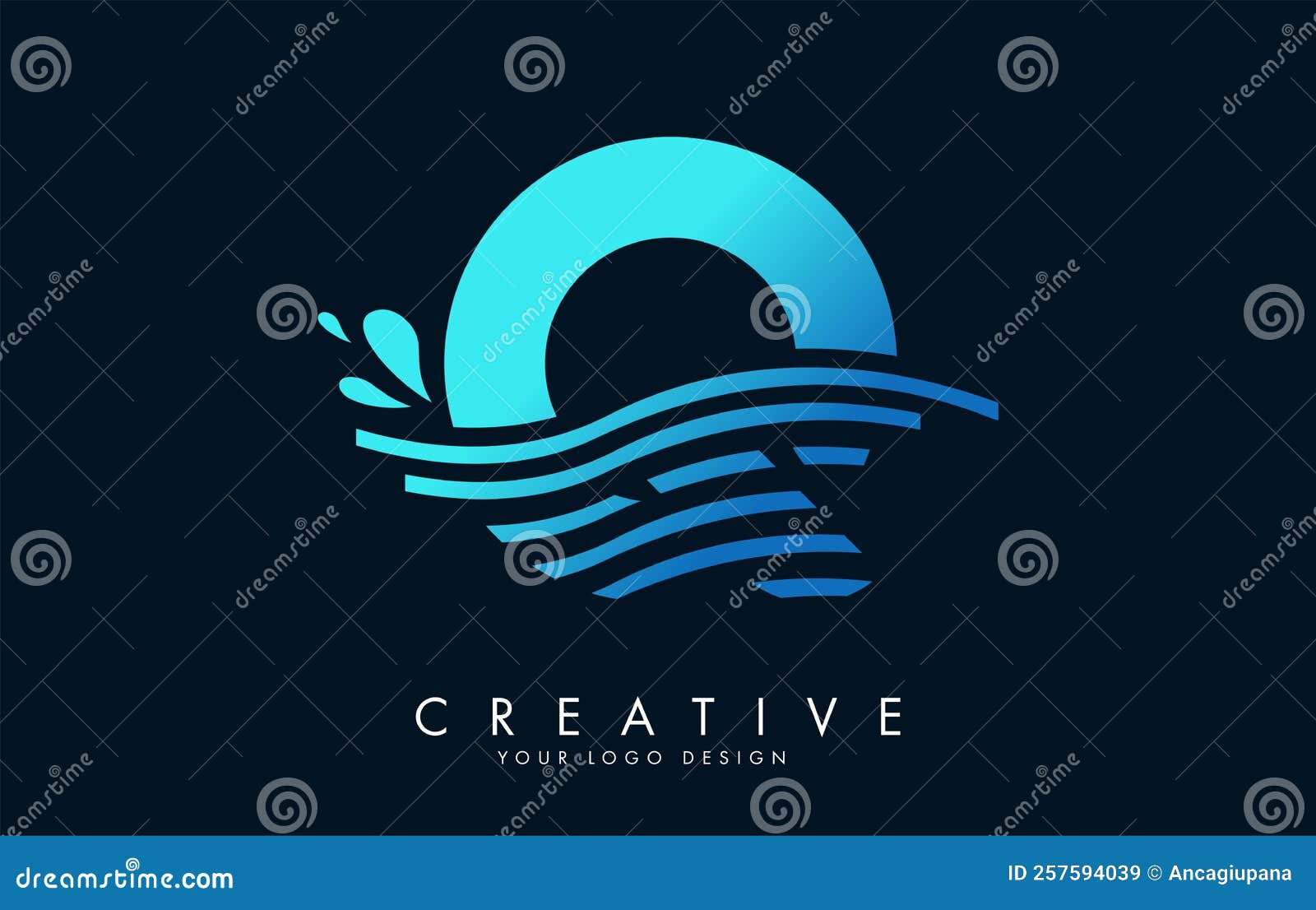 Blue Q Letter Logo with Waves and Water Drops Design Stock Vector Illustration of company