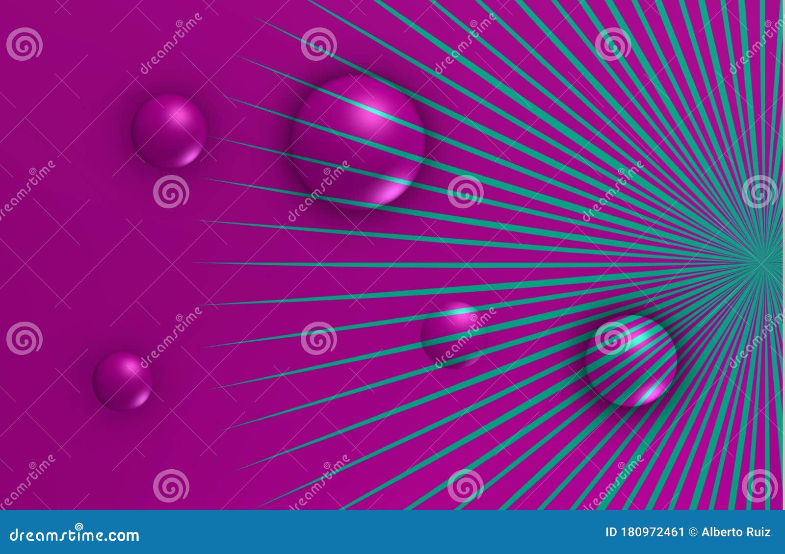 blue rays from a point on surface with spheres reliefs