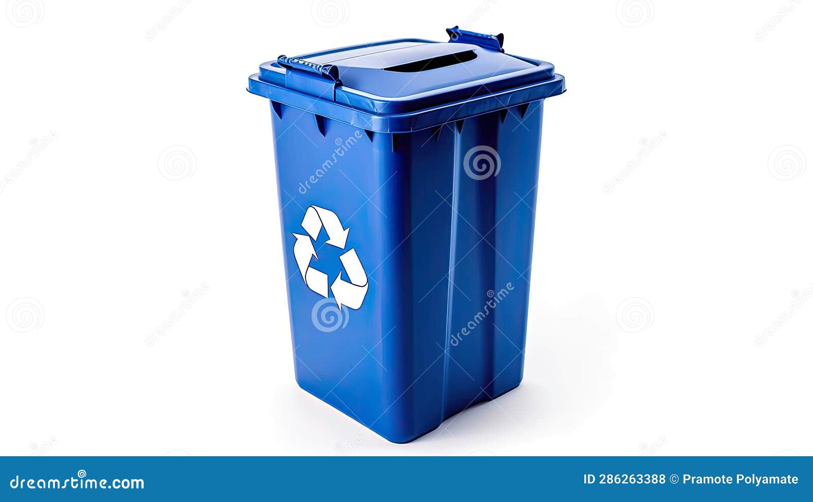 A Blue Recycle Bin with Recycle Symbol Isolated on White Background. Generative Ai Stock Photo