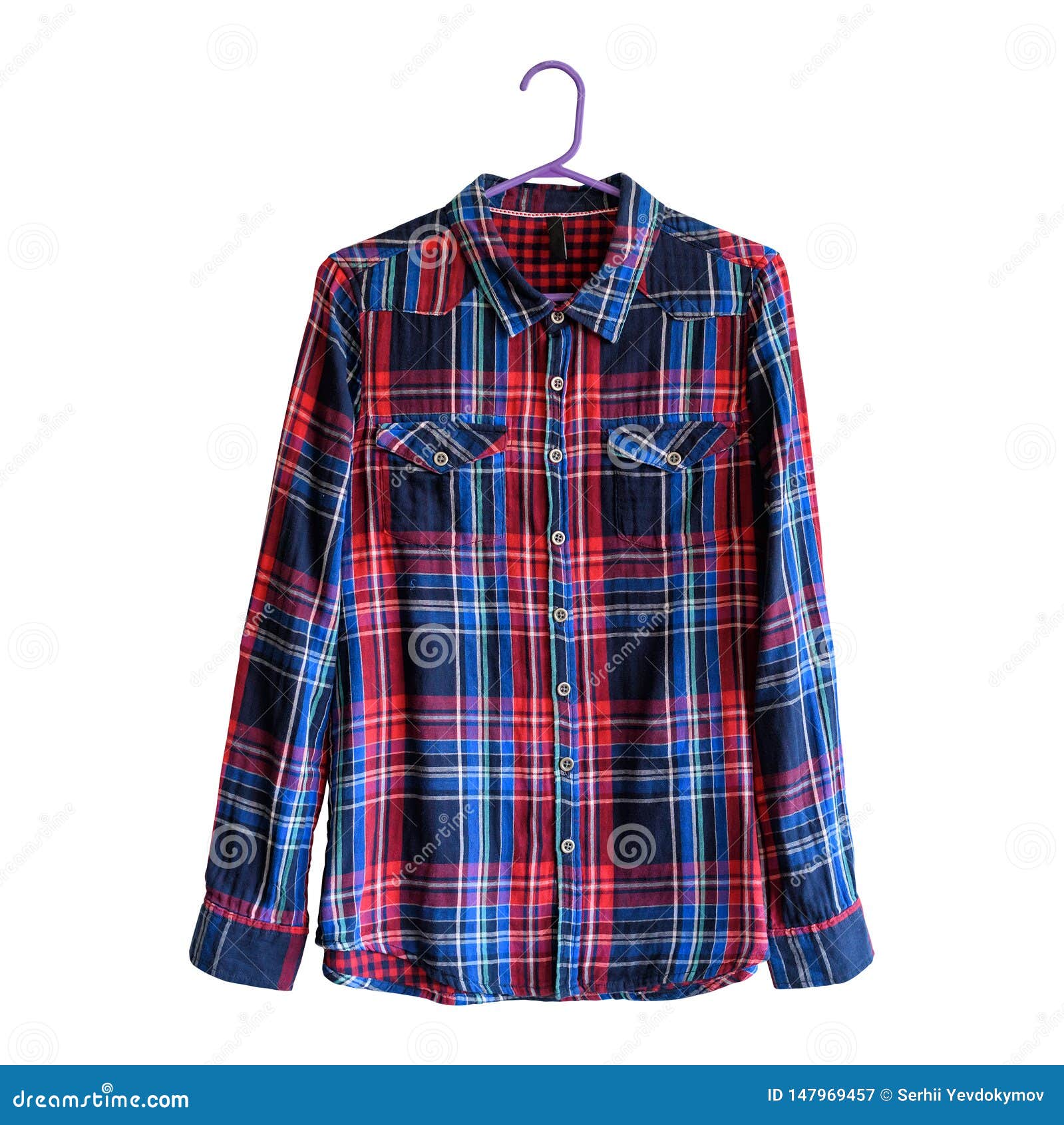 Blue and Red Checkered Shirt on Hanger. White Background Stock Image ...