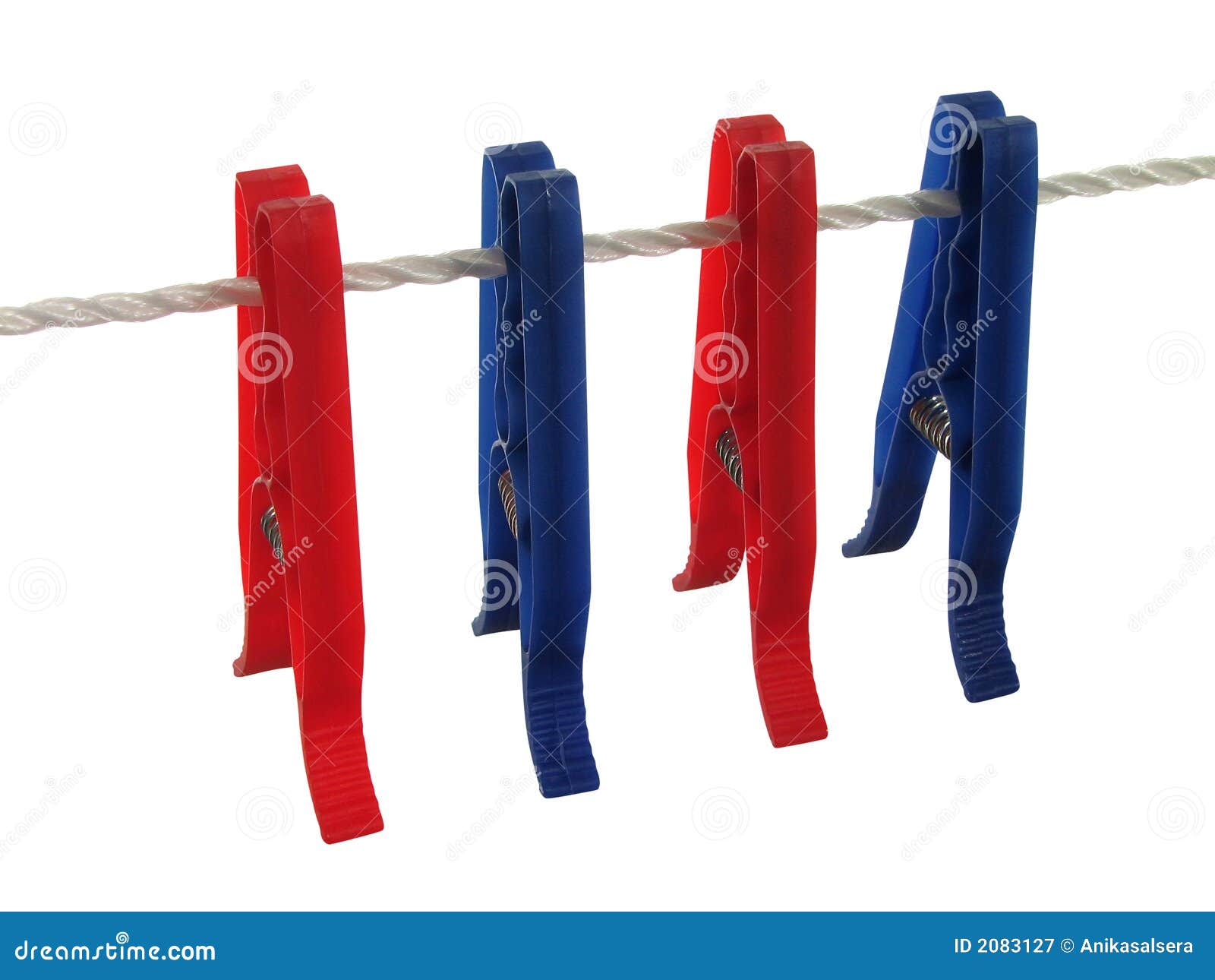 Blue and Red Clothespins on a Clothes Line (+ Clipping Path) Stock