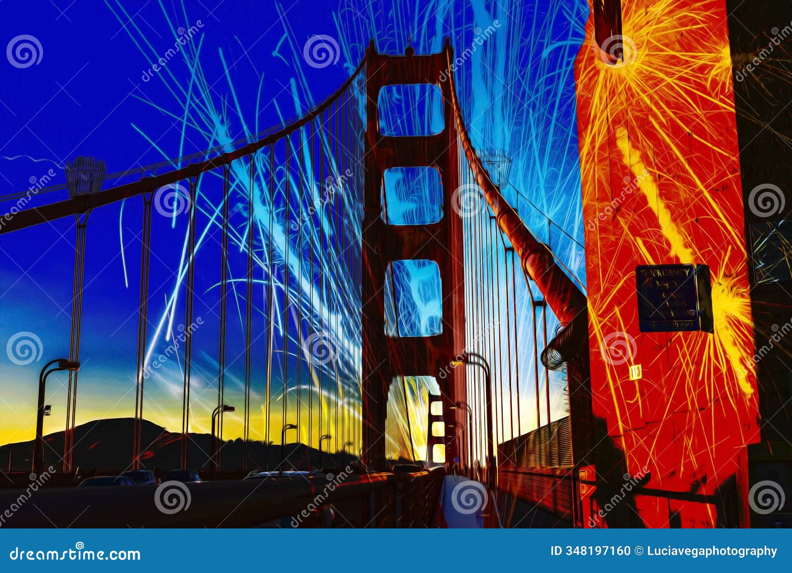 blue and red golden gate san francisco bridge splattered abstract art