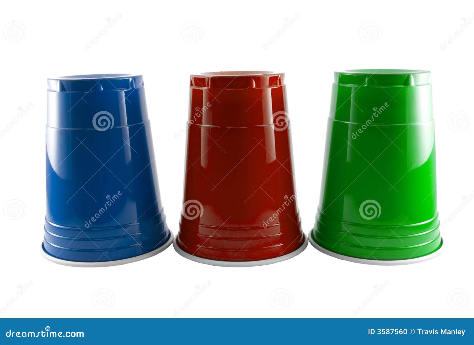 four red, green and blue plastic cups lined up on a table. AI-Generated  32820823 Stock Photo at Vecteezy