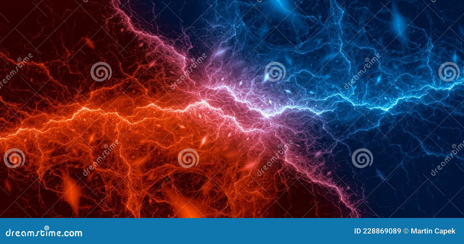 Blue and Red Lightning, Abstract Plasma Background Fire and Ice ...