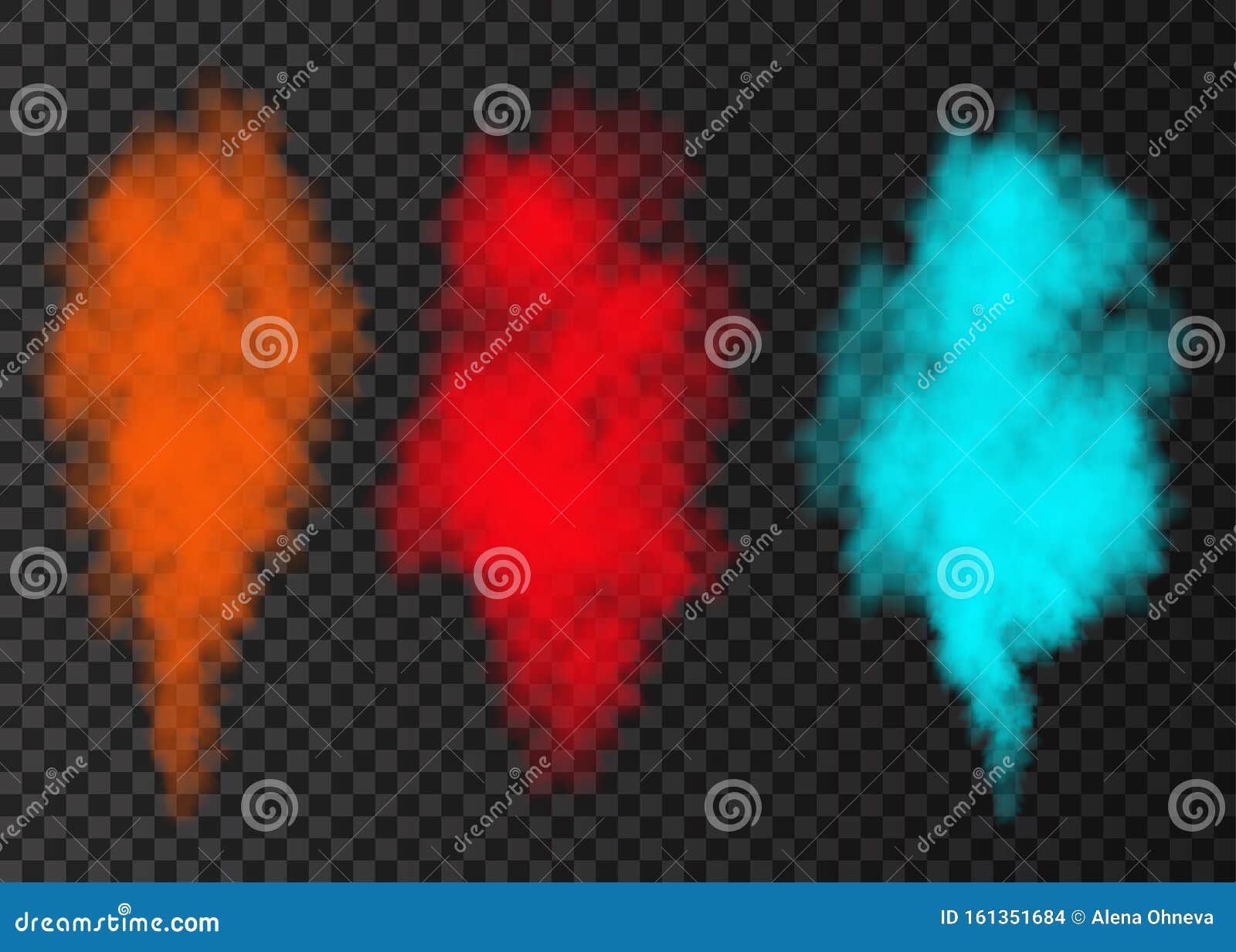Blue, green smoke burst isolated on transparent background. Color steam  explosion special effect. Realistic vector column of fire fog or mist  texture .