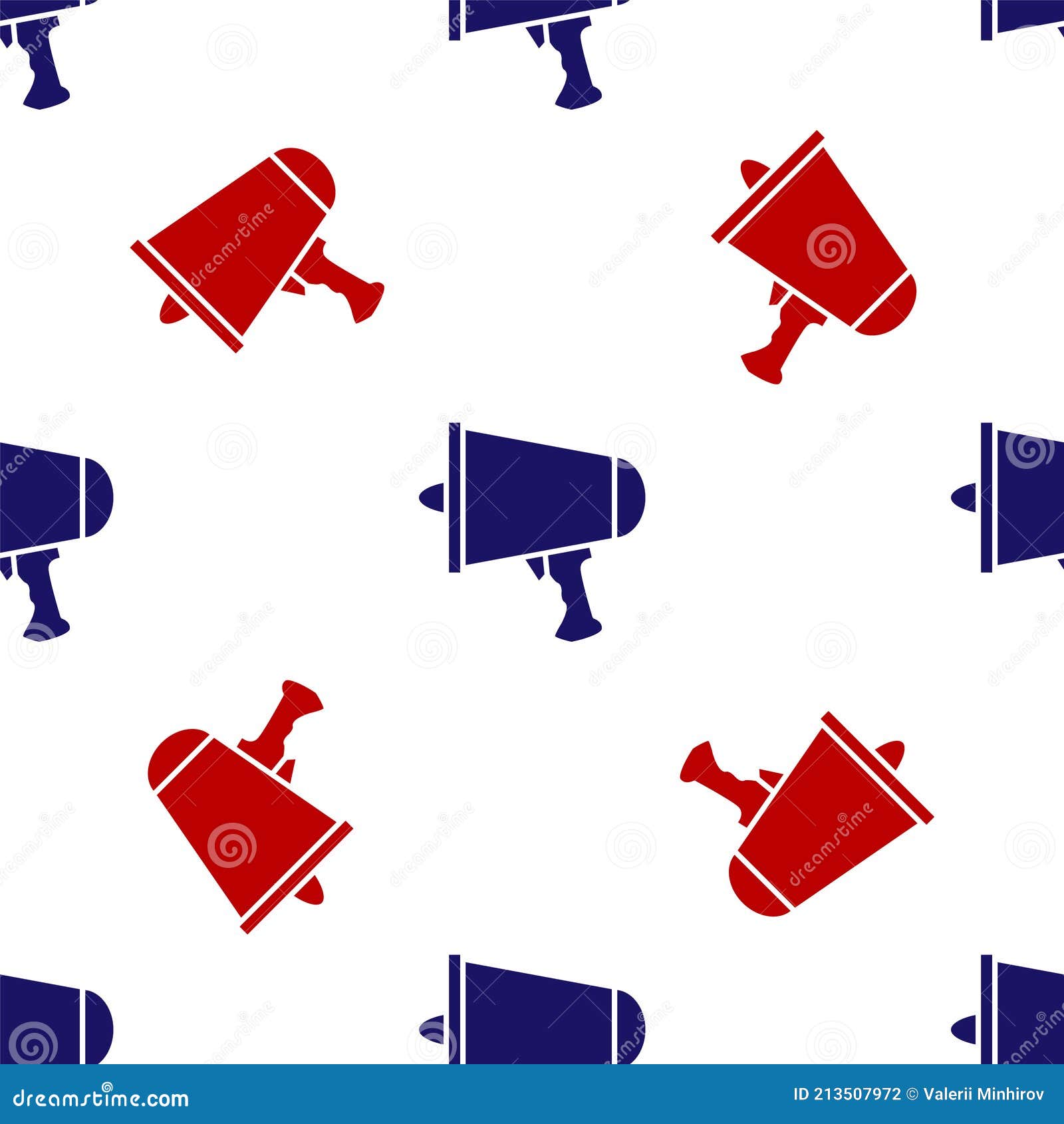 Blue and Red Spread the Word, Megaphone Icon Isolated Seamless Pattern