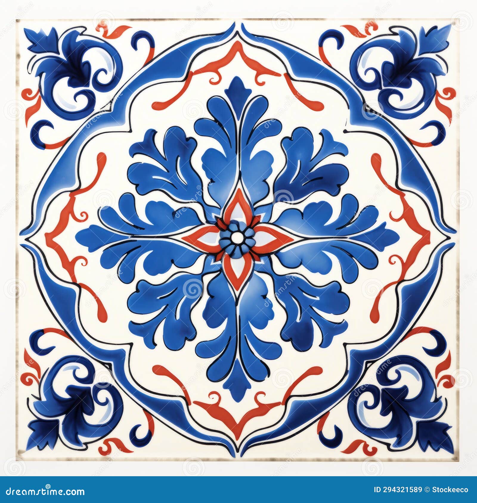 Lebanon Tiles Blue, White, and Red Decorative Pattern on a White