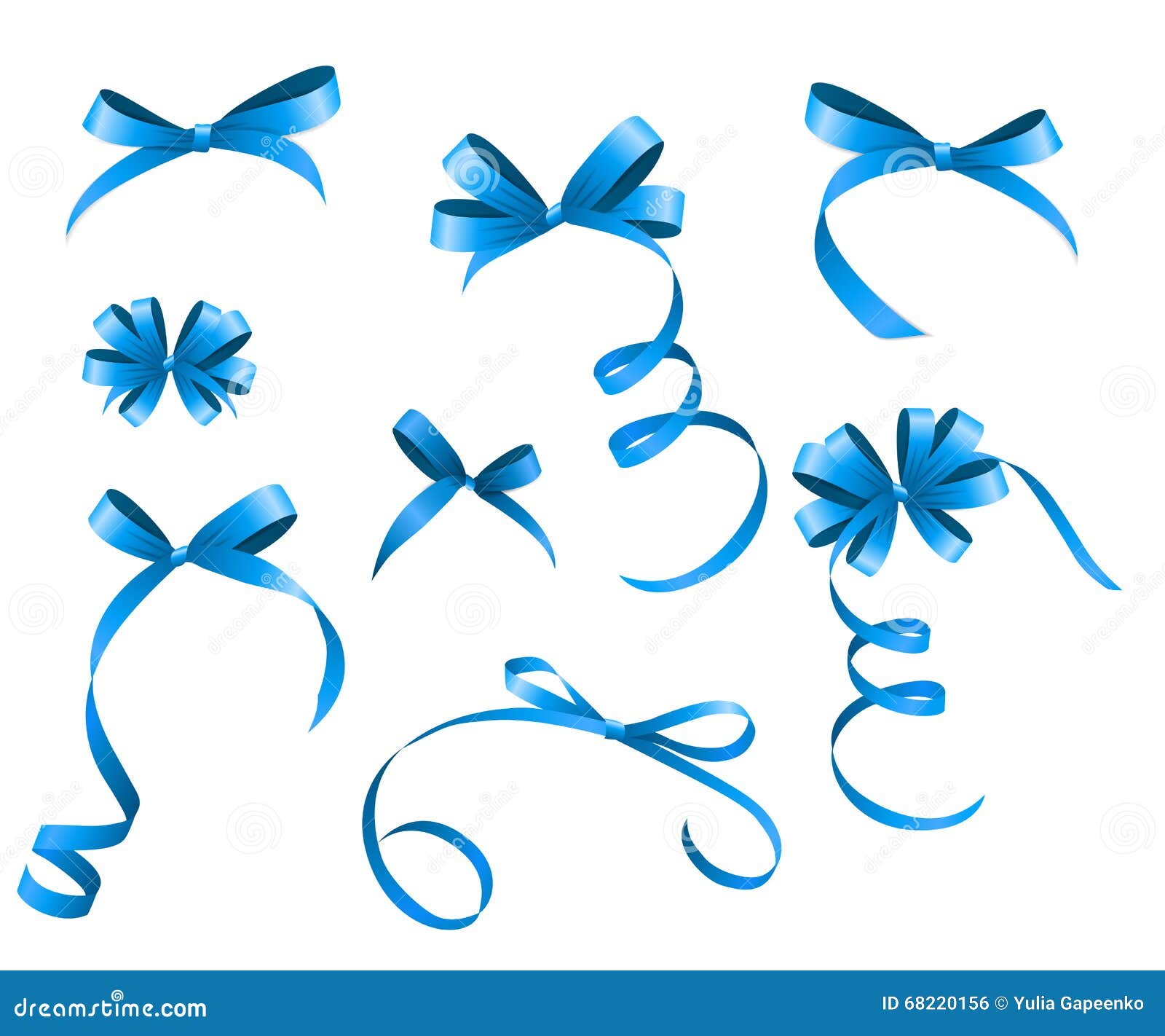 Blue Ribbon and Bow Set for Your Design. Vector Illustration Stock