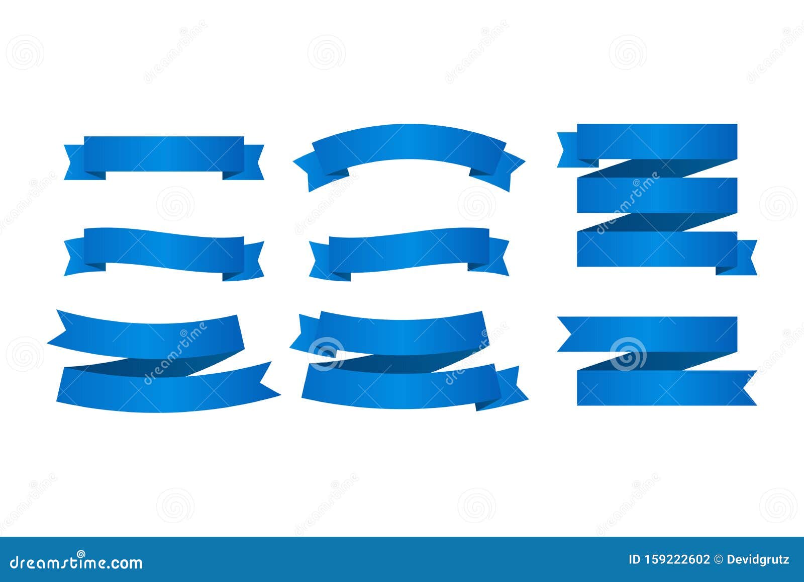 Blue Ribbons Banners. Set of Ribbons. Vector Illustration. Stock Vector