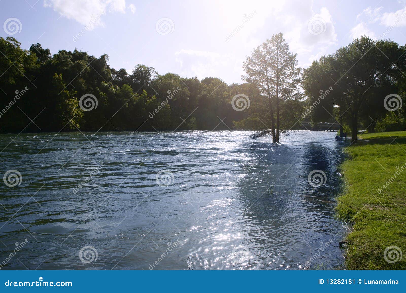 Blue River Landscape Near San Antonio Texas Stock Image - Image of park