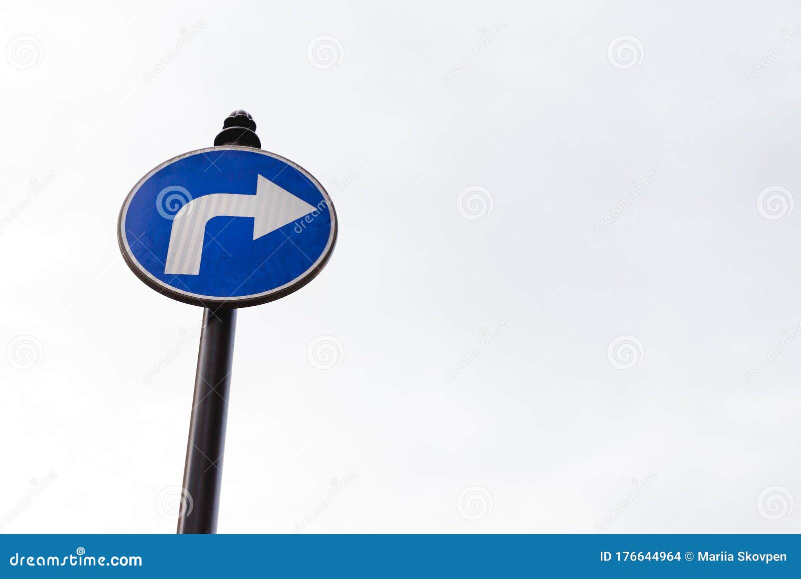 Blue Road Sign with Arrow Turn Right Stock Photo Image of caution