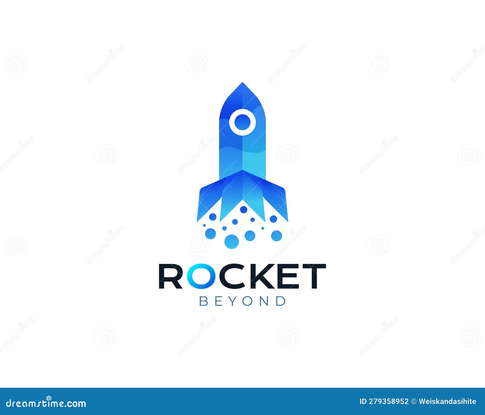 Blue Rocket Logo Design. Modern Spaceship Vector Illustration with