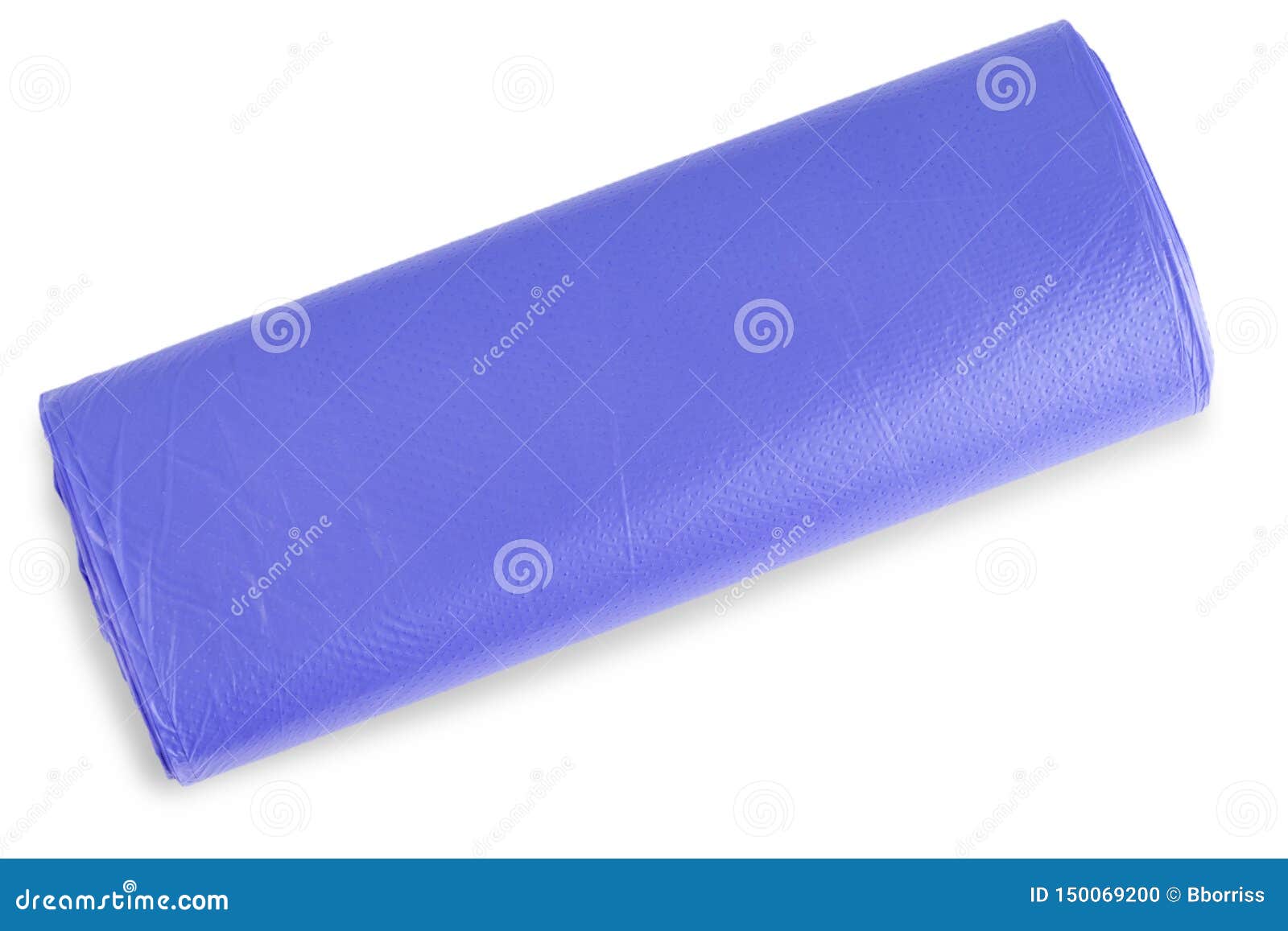 The Blue Roll of Plastic Garbage Bags Isolated on White Background