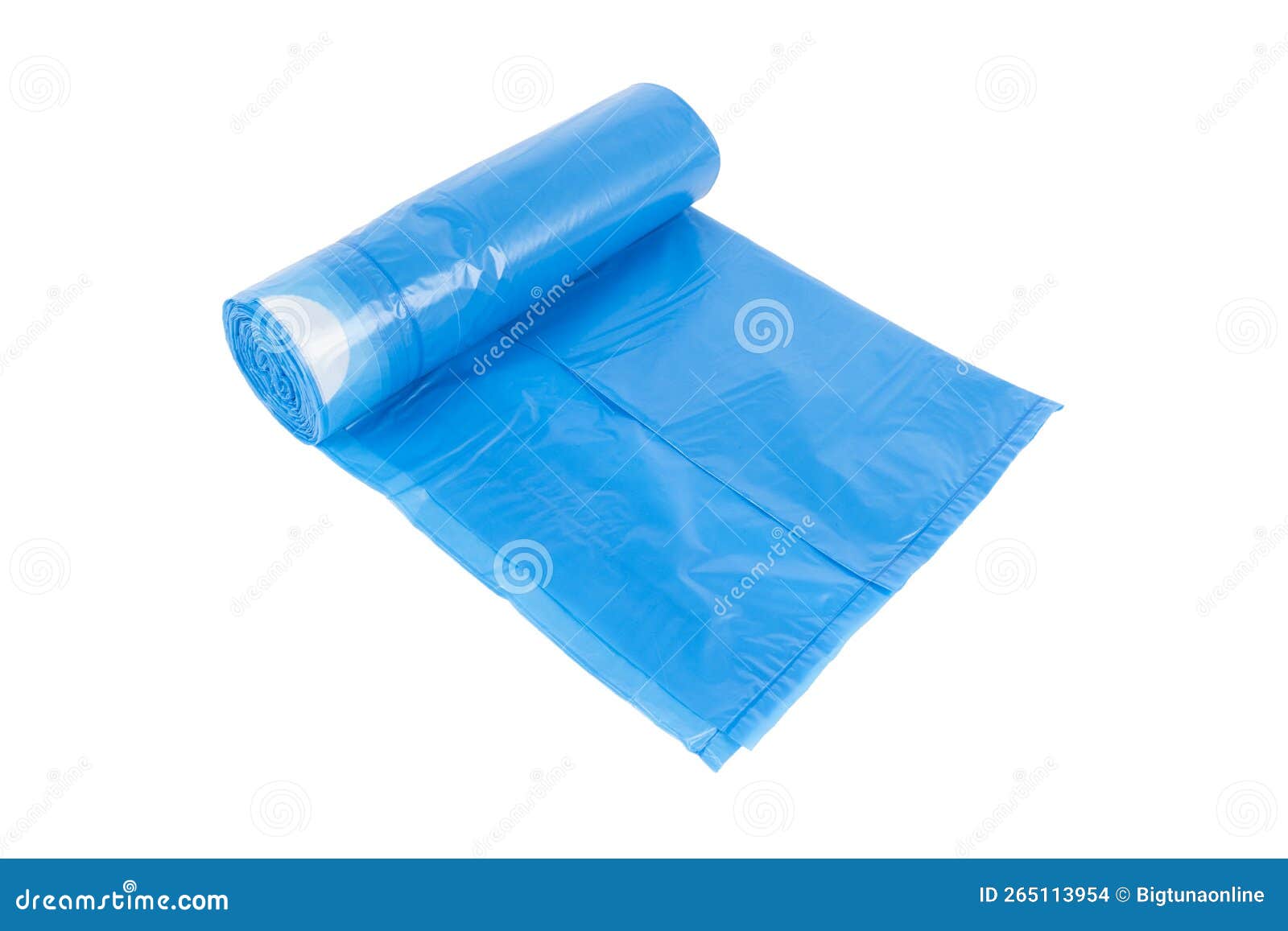 Blue Rolls of Garbage Bin Bags Isolated on White Background with Copy