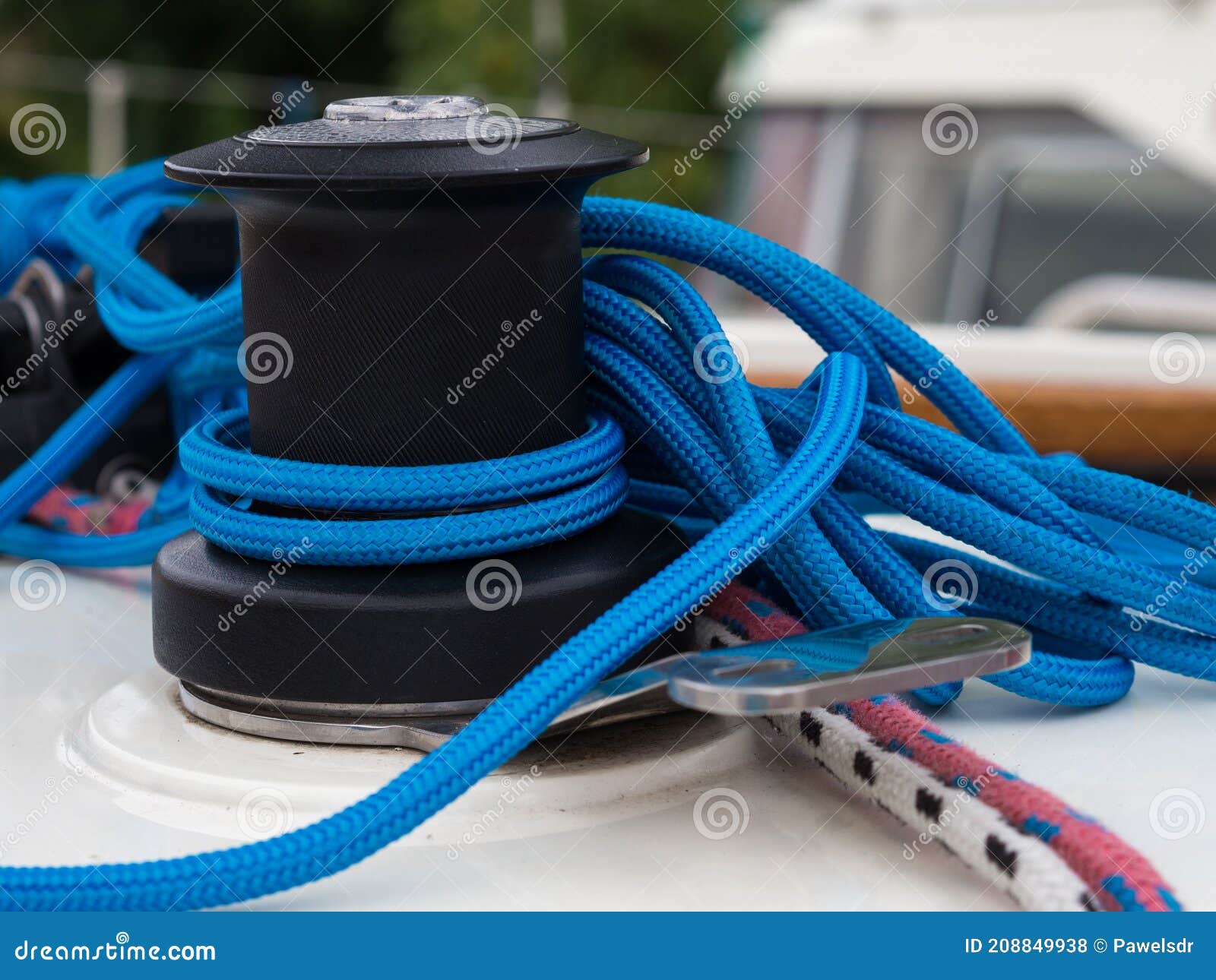 Blue Rope Tangle and Black Winche Stock Photo Image of lake, details
