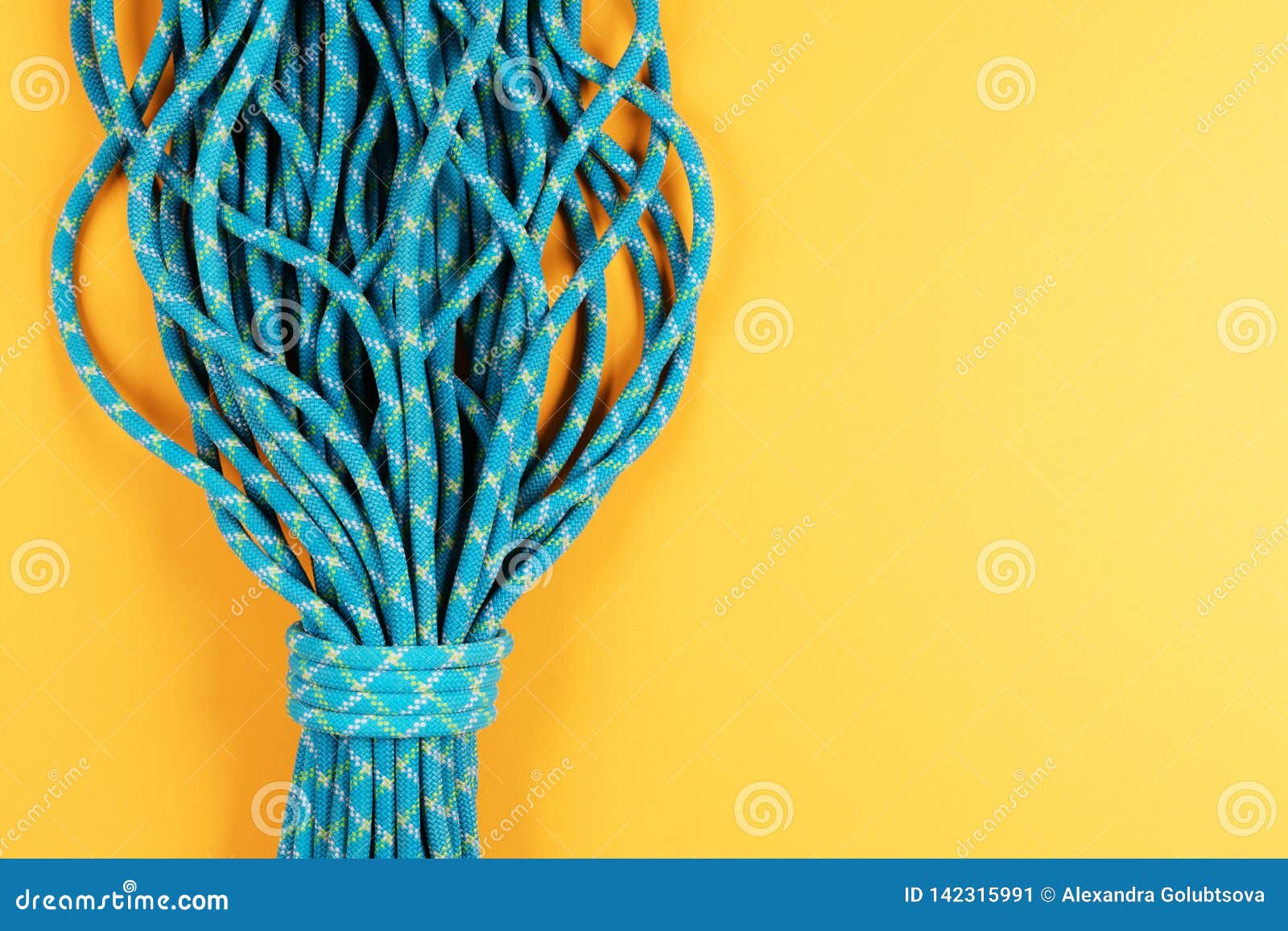 Blue Rope on Yellow Background Stock Image Image of knot, extreme