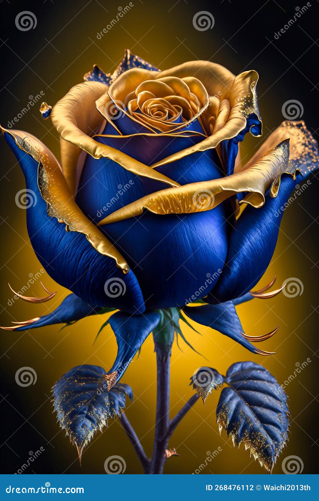 Blue Rose Flower in Gold Background. Beautiful Floral Background Stock ...