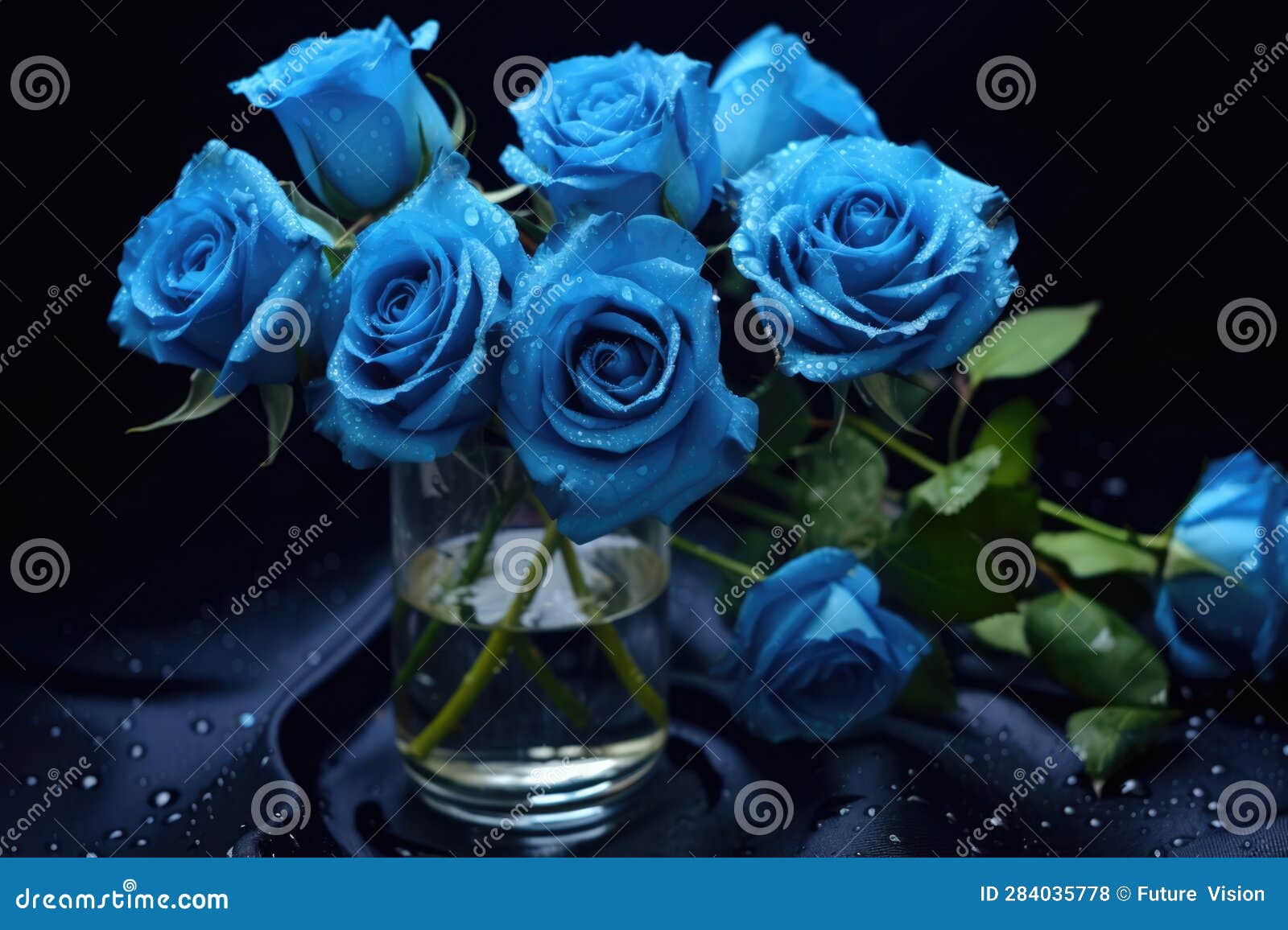 Blue Roses in a Vase, Created Using Generative Ai Technology Stock