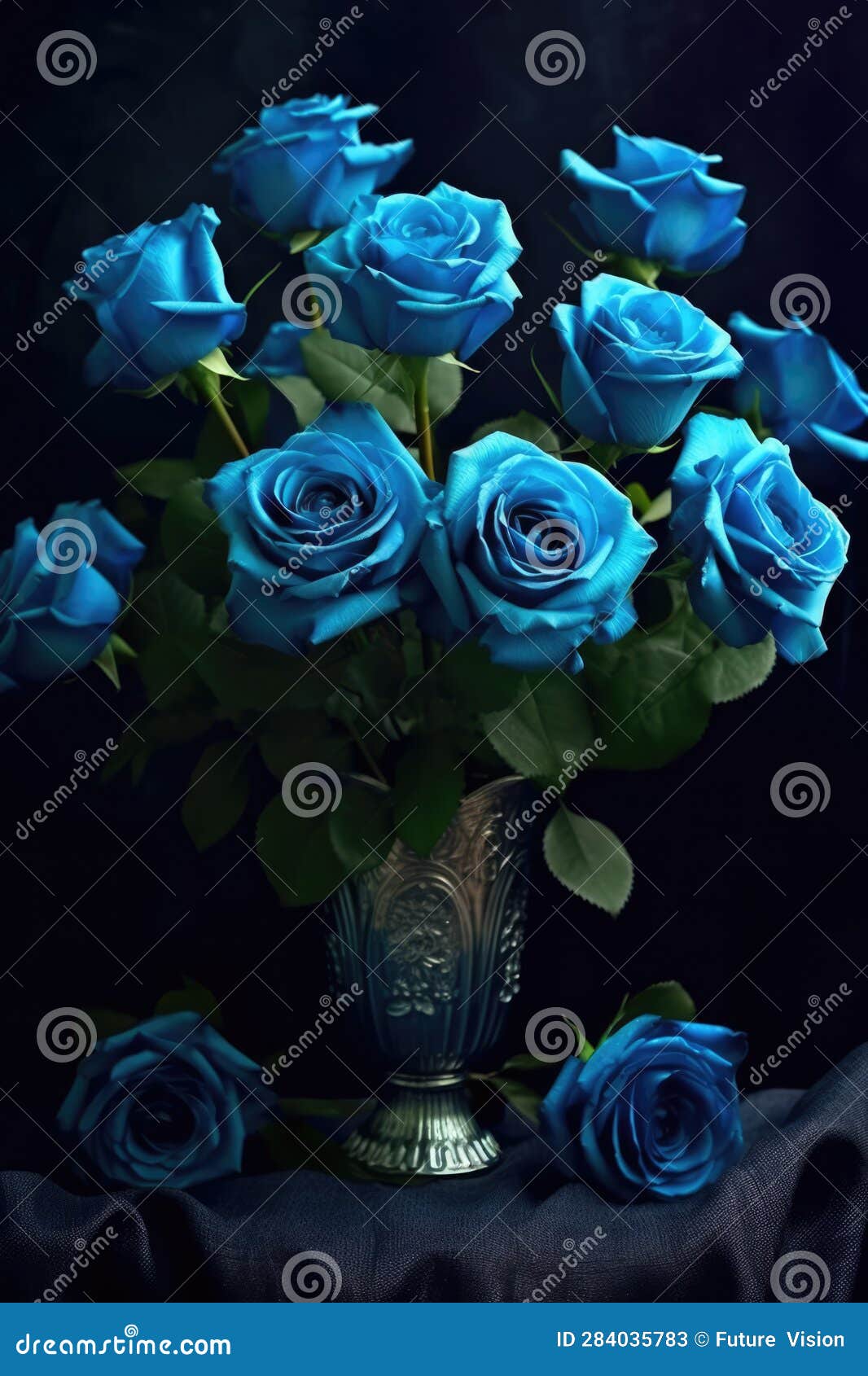 Blue Roses in a Vase, Created Using Generative Ai Technology Stock