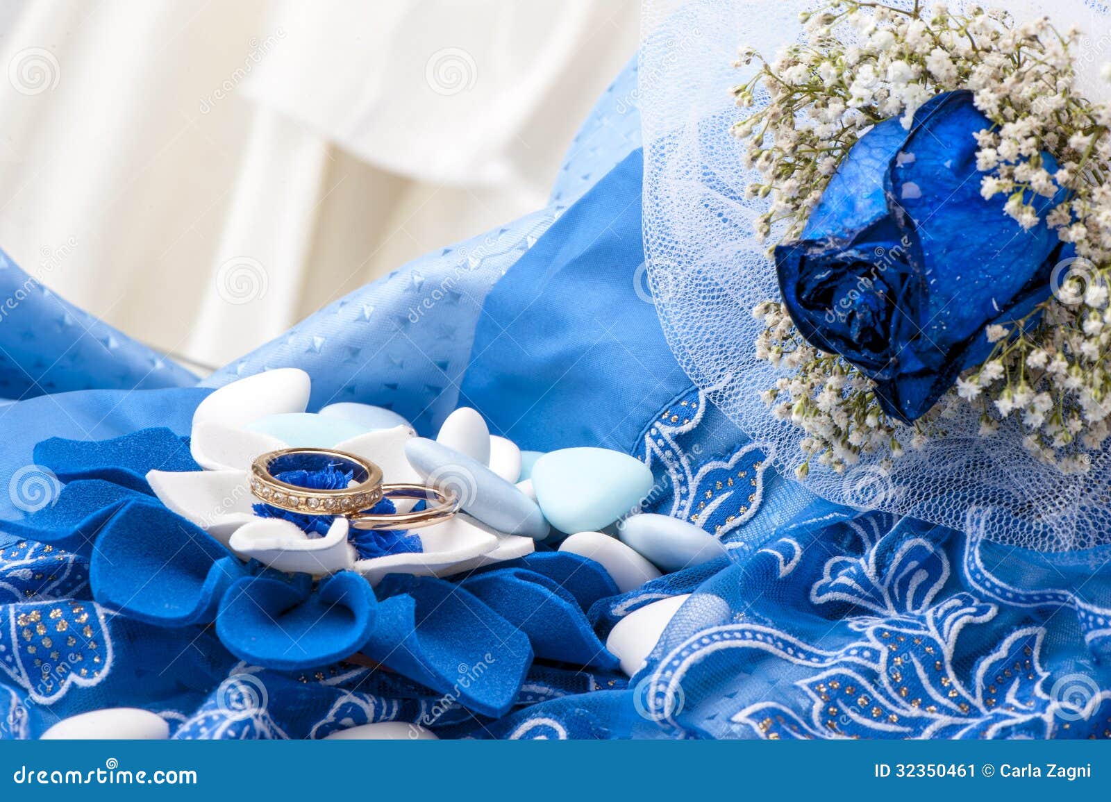 A Blue Roses And Wedding Rings Stock Image - Image: 32350461