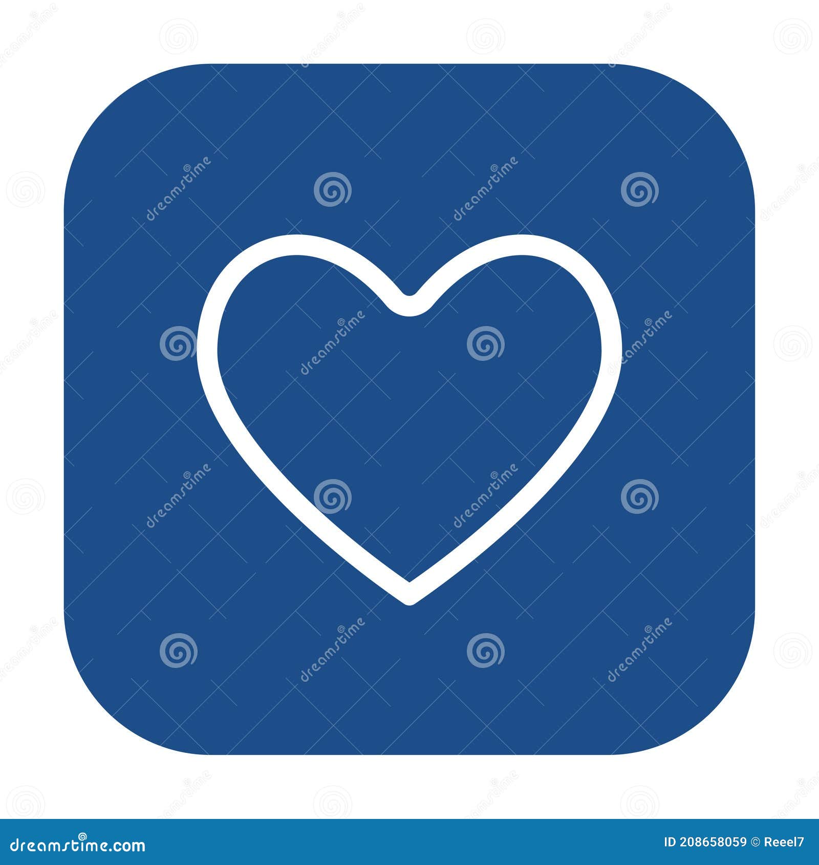 blue rounded square heart outline icon, button.