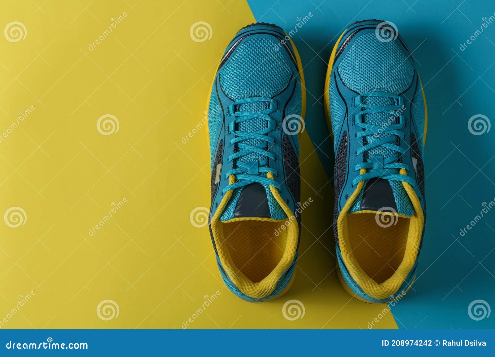 Blue Running Boots Top View. Sport Shoes with a Blue and Yellow ...