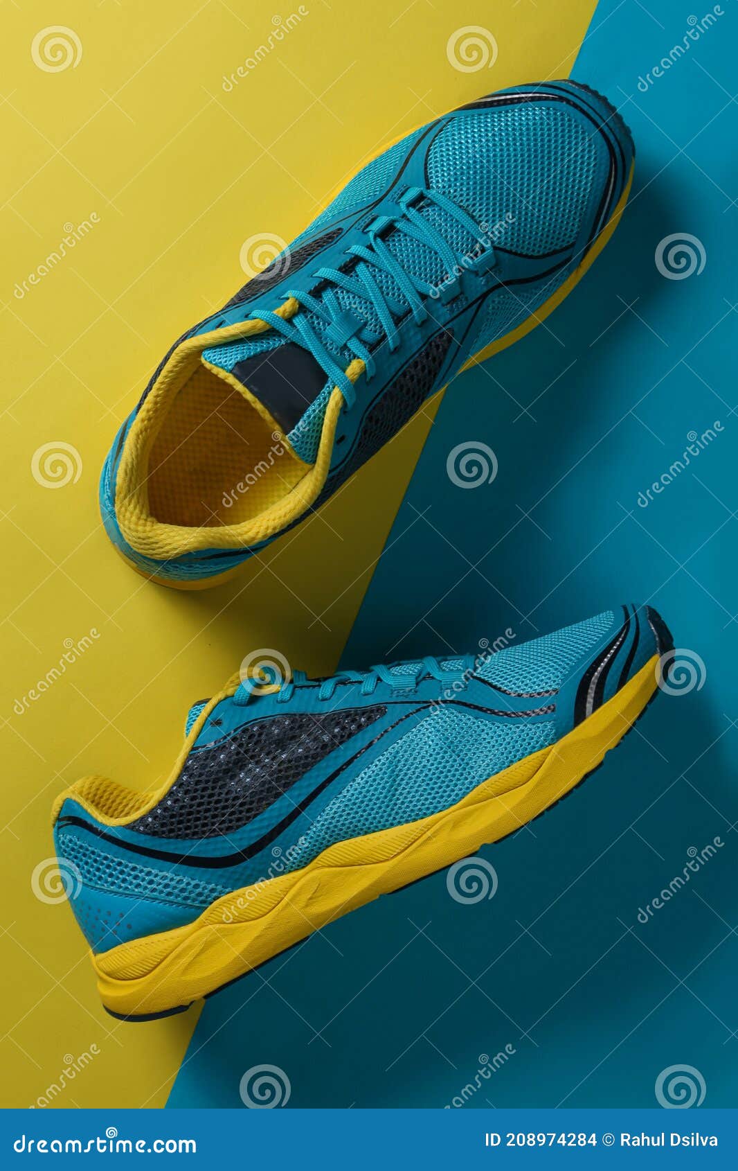 Blue Running Boots Top View. Sport Shoes with a Blue and Yellow ...