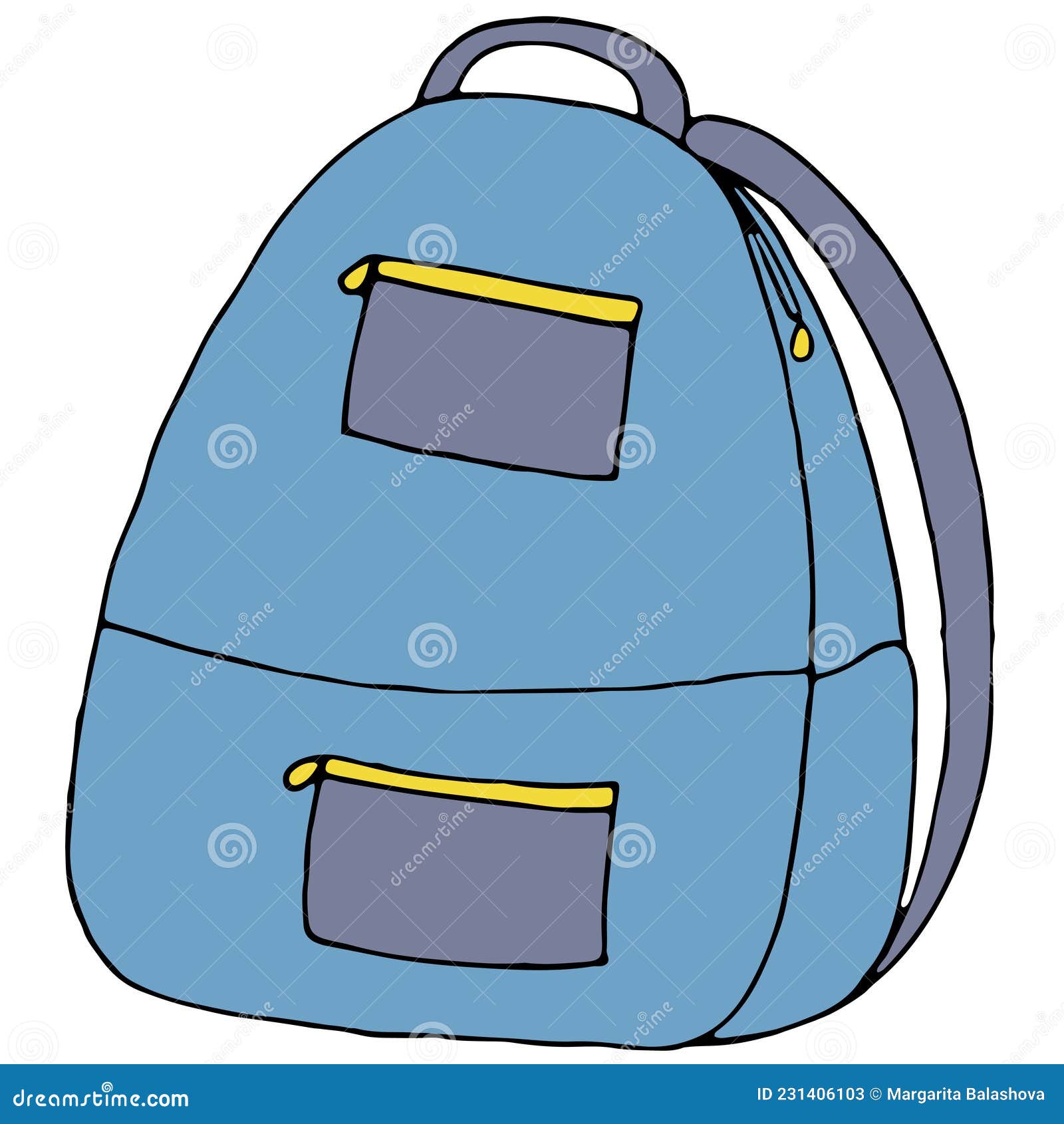 Blue School Backpack on the Back with Pockets, Color Vector