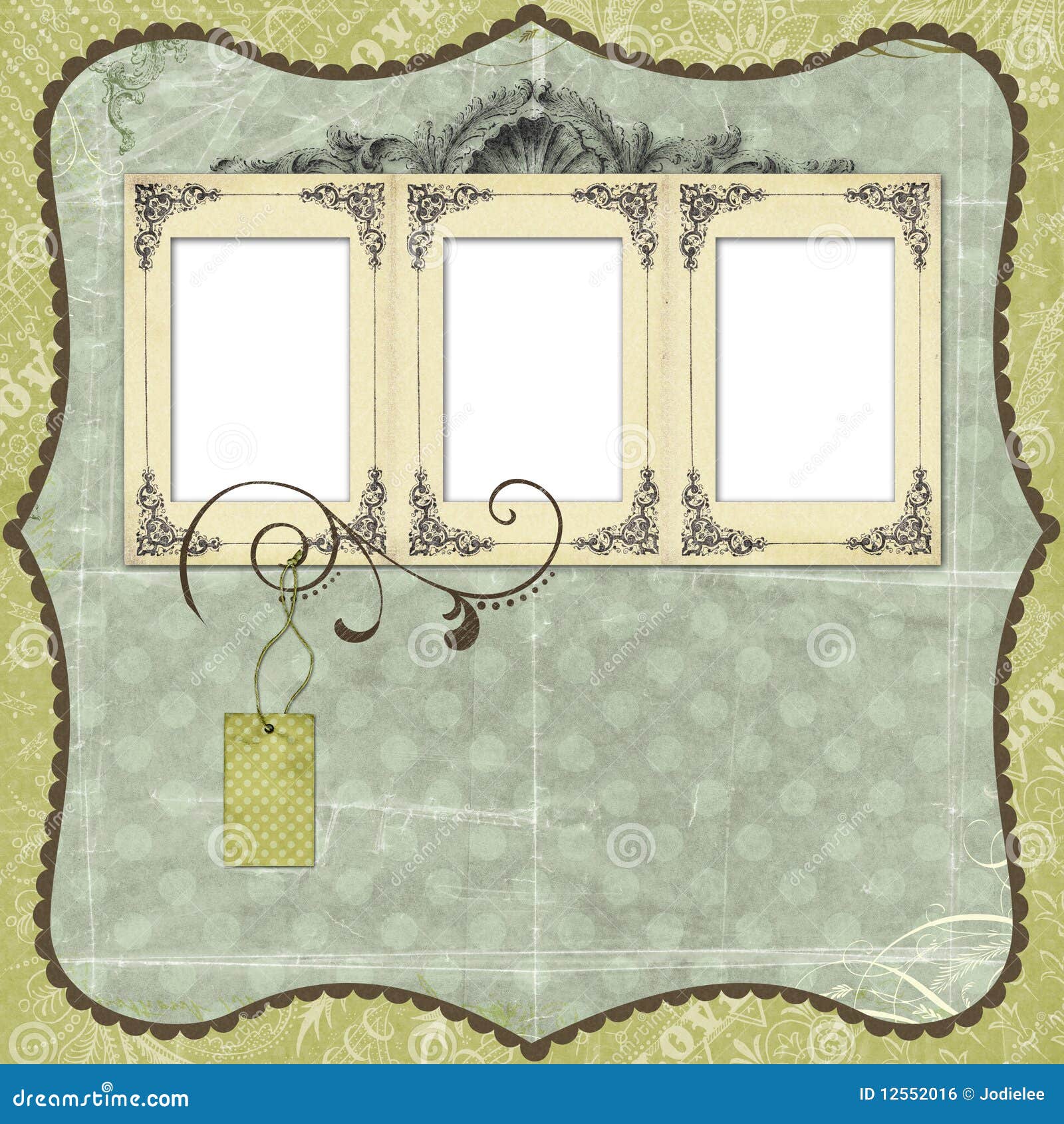 blue scrapbook layout with vintage embellishments