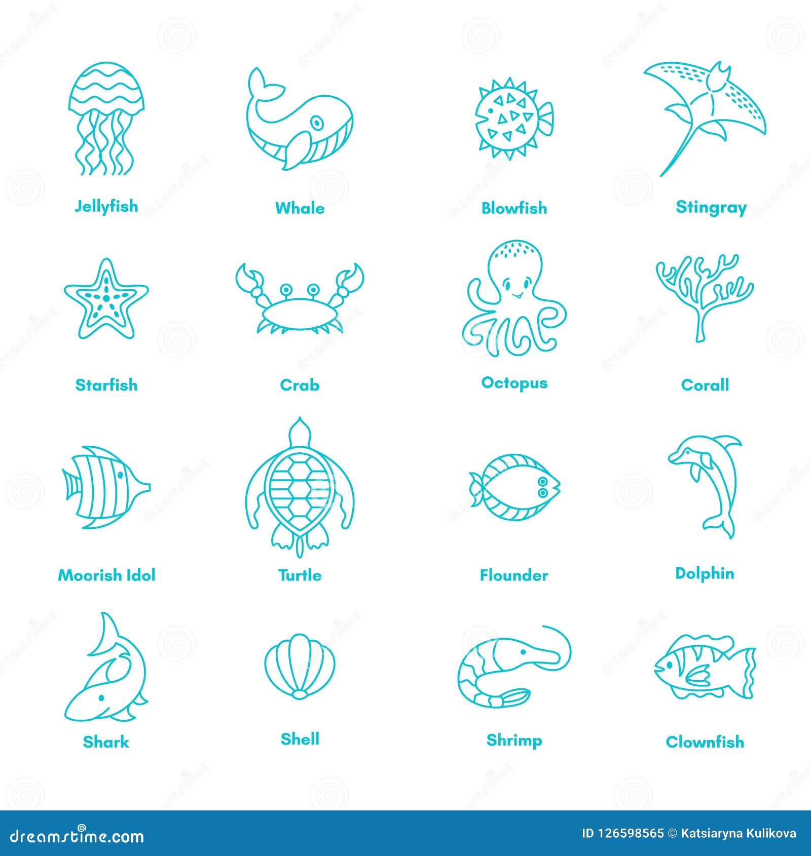 Blue Sea or Ocean Animals Icon Set Stock Vector - Illustration of isolated, blowfish: 126598565 Blue Sea or Ocean Animals Icon Set Stock Vector - Illustration of isolated, blowfish: 126598565