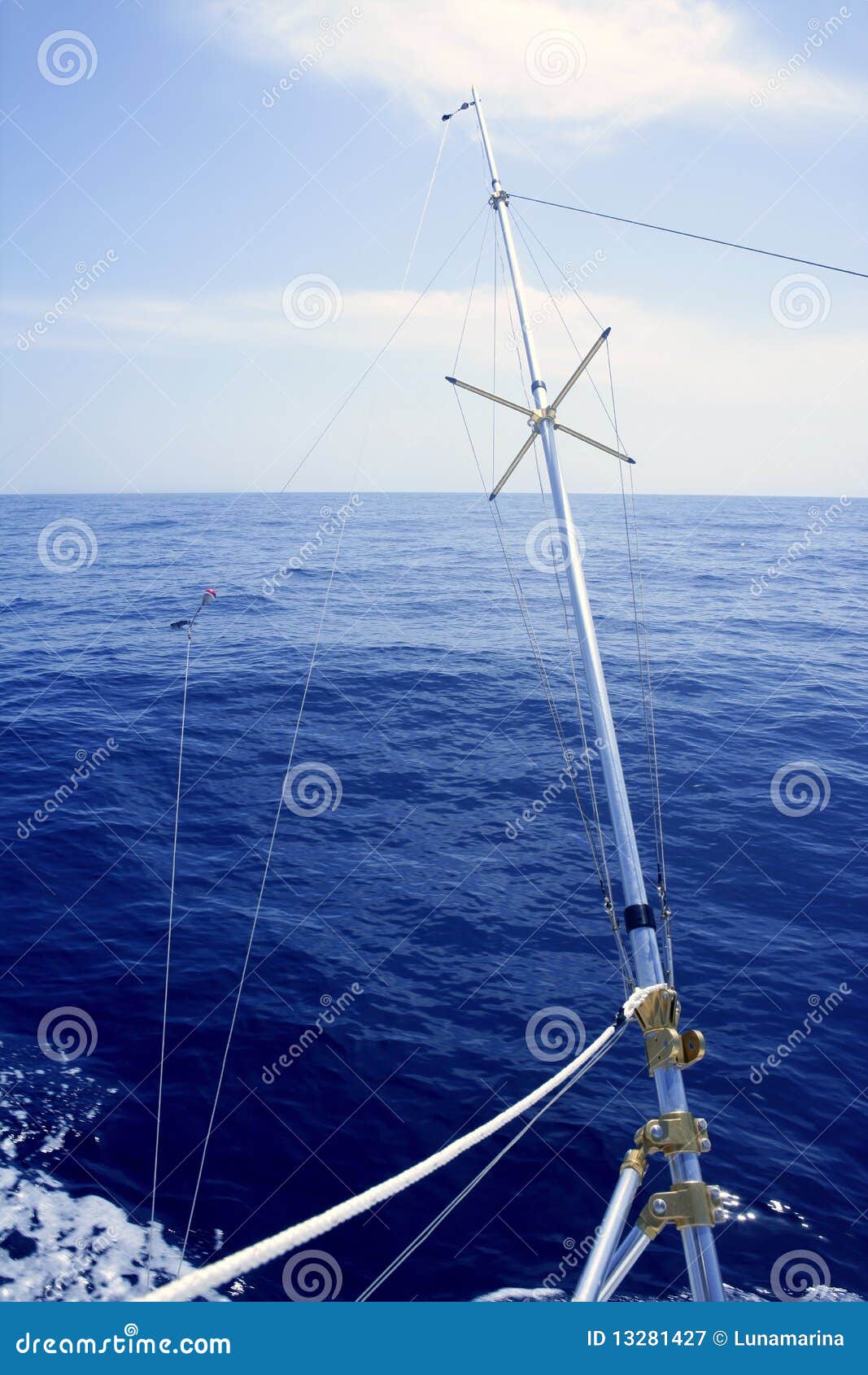 Blue Sea With Outrigger Fishing Boat Equipment Stock Image 