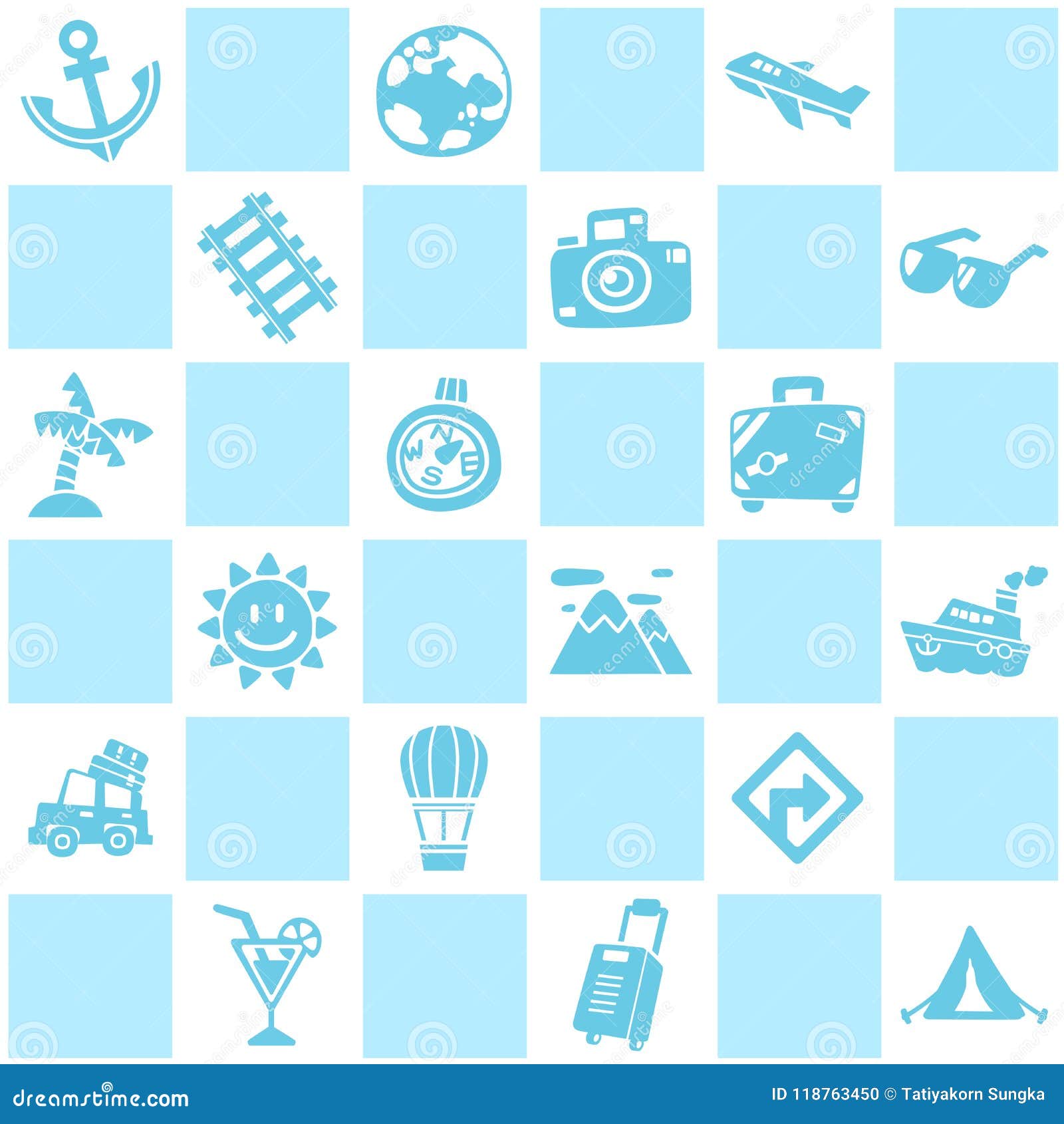 Blue Seamless Background of Travel/vacation Pattern Theme. Stock ...