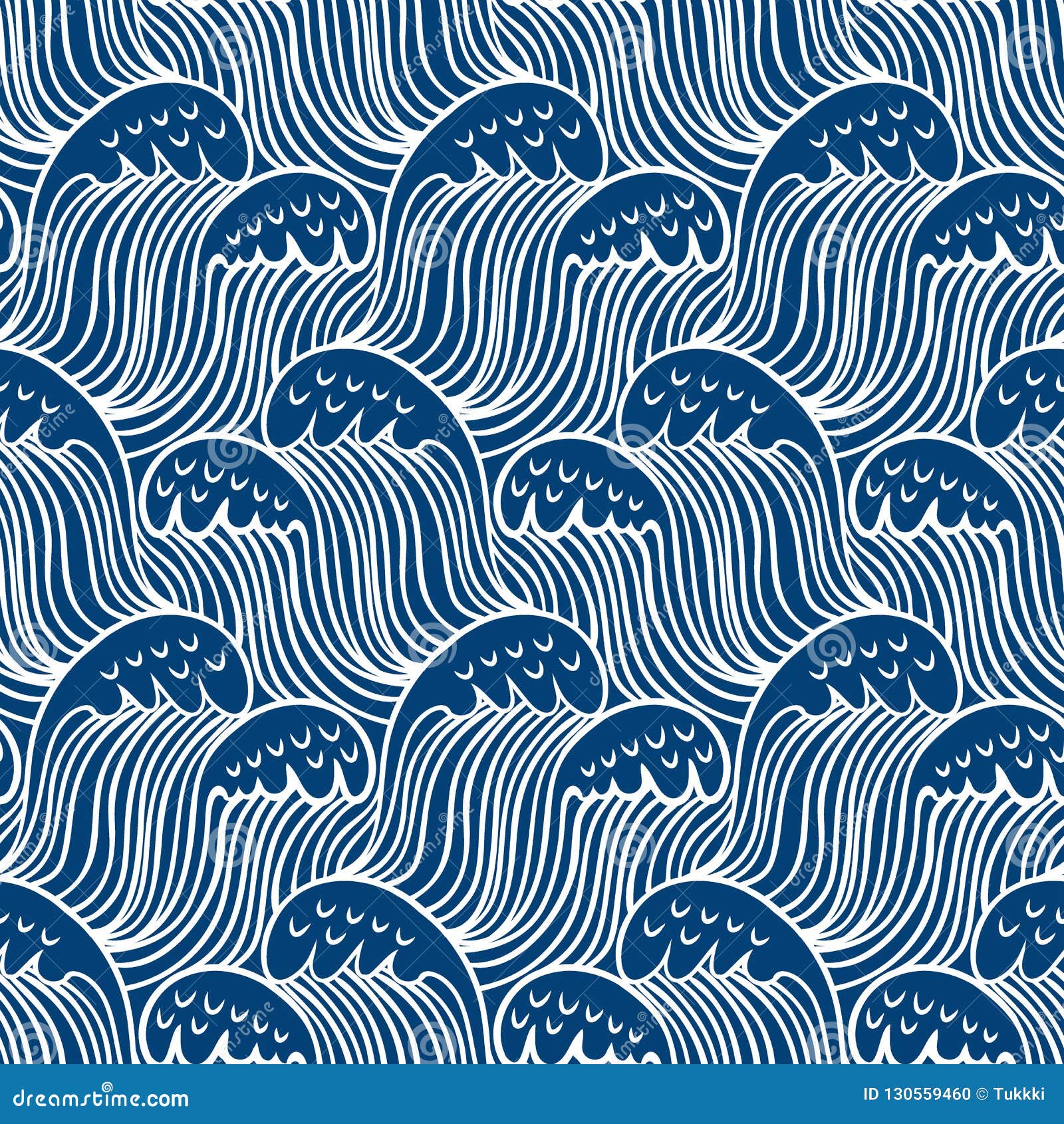 blue seamless nautic wave pattern, linear 
