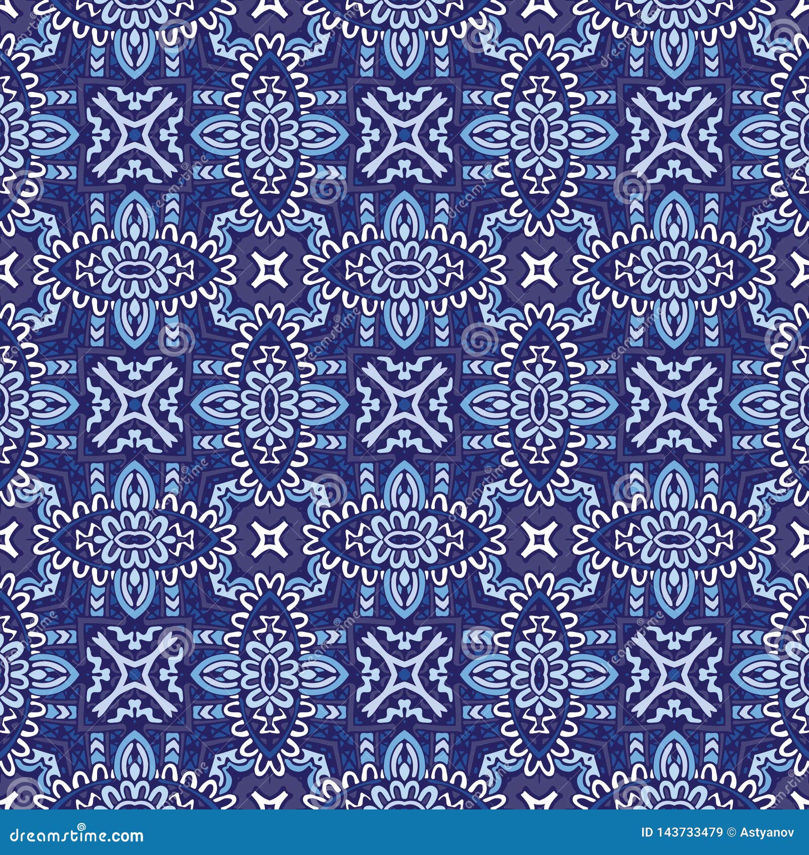 Blue Seamless Pattern Tiles Vector Abstarct Background Stock Vector